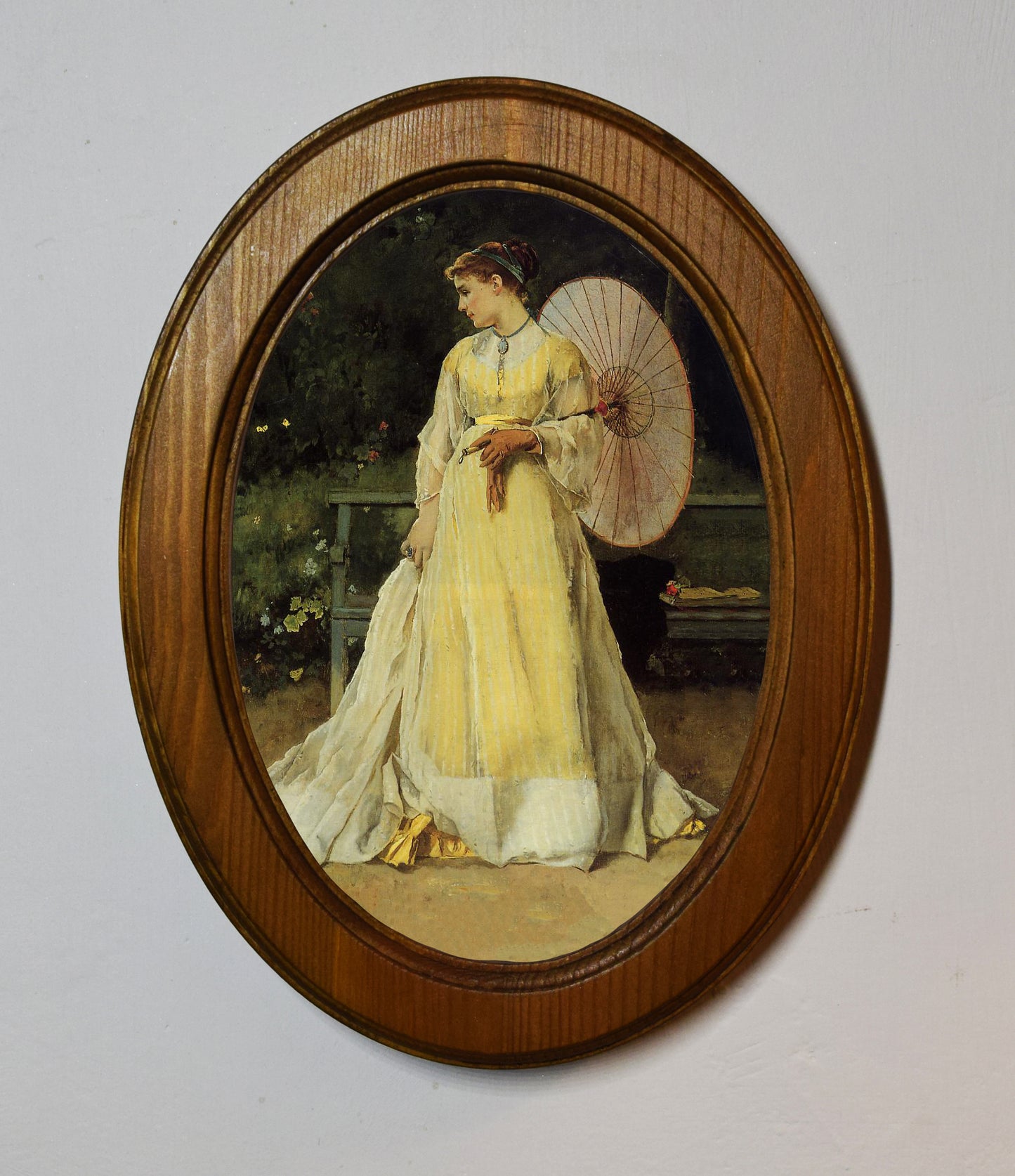 Alfred Stevens In The Country c.1867 4" x 6" Oval Wooden Framed Classic Art Print