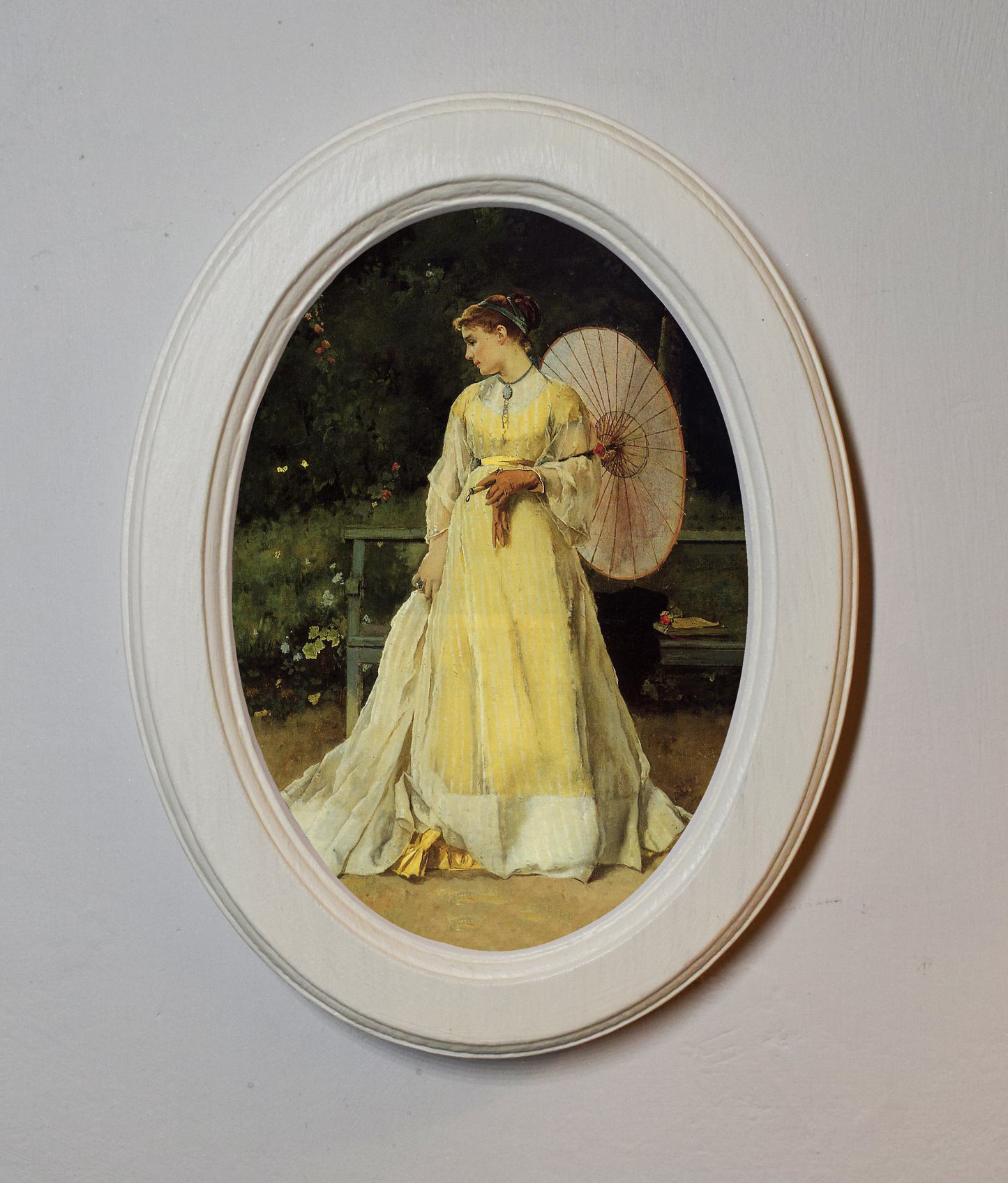 Alfred Stevens In The Country c.1867 4" x 6" Oval Wooden Framed Classic Art Print