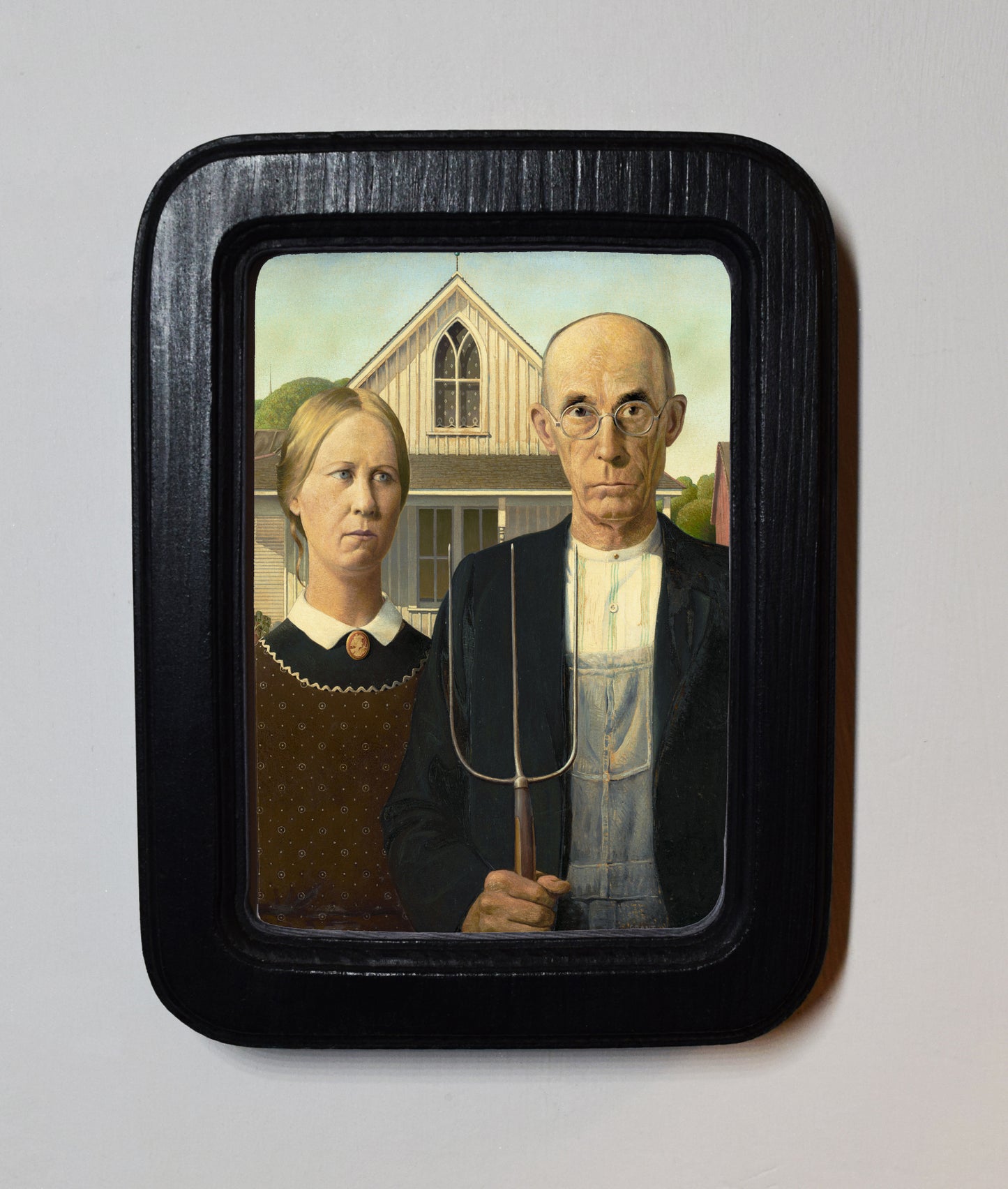 American Gothic Grant Wood 1920 4" x 6" Rectangle Roman Edged Wooden Framed Classic Art Print