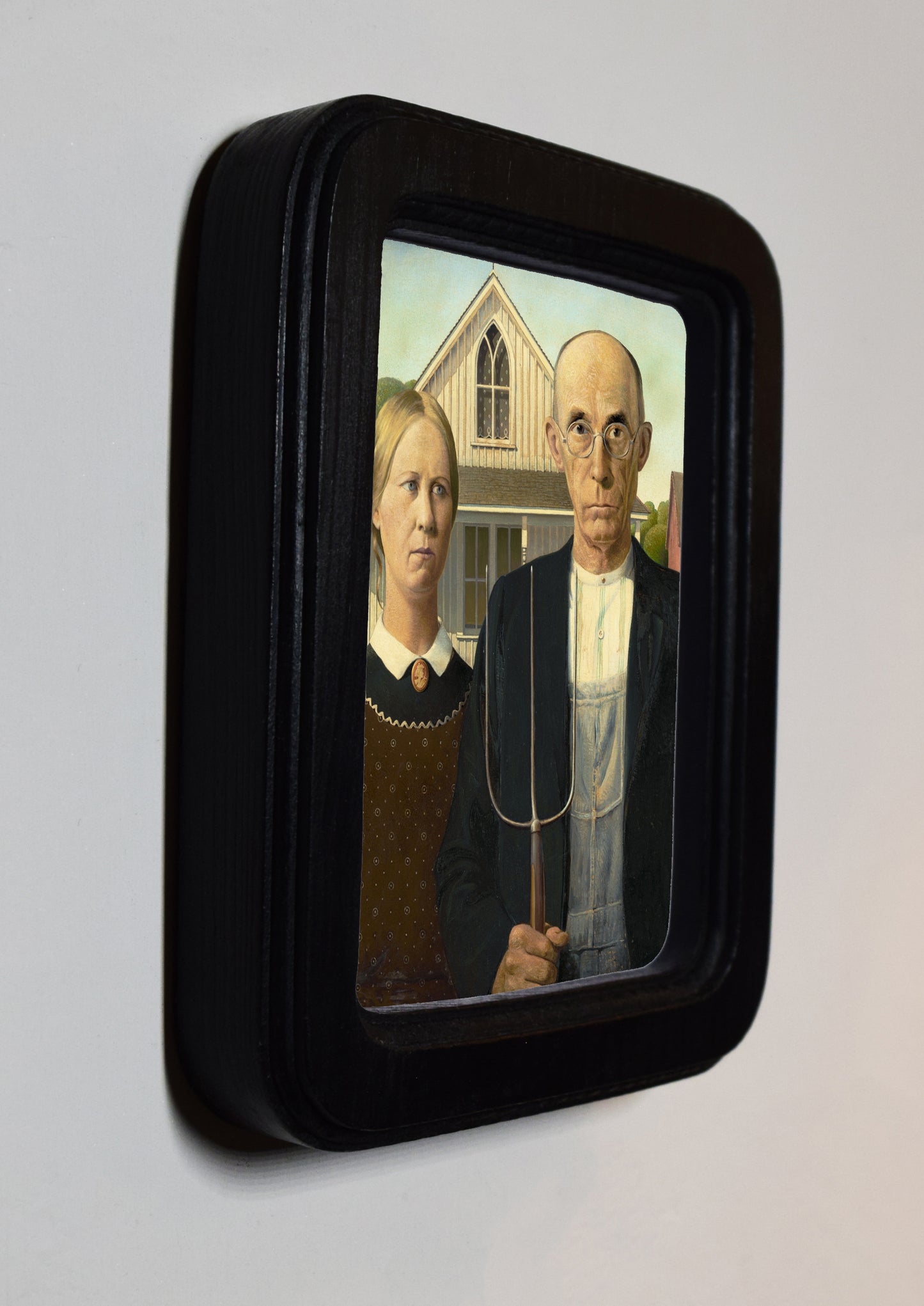 American Gothic Grant Wood 1920 4" x 6" Rectangle Roman Edged Wooden Framed Classic Art Print