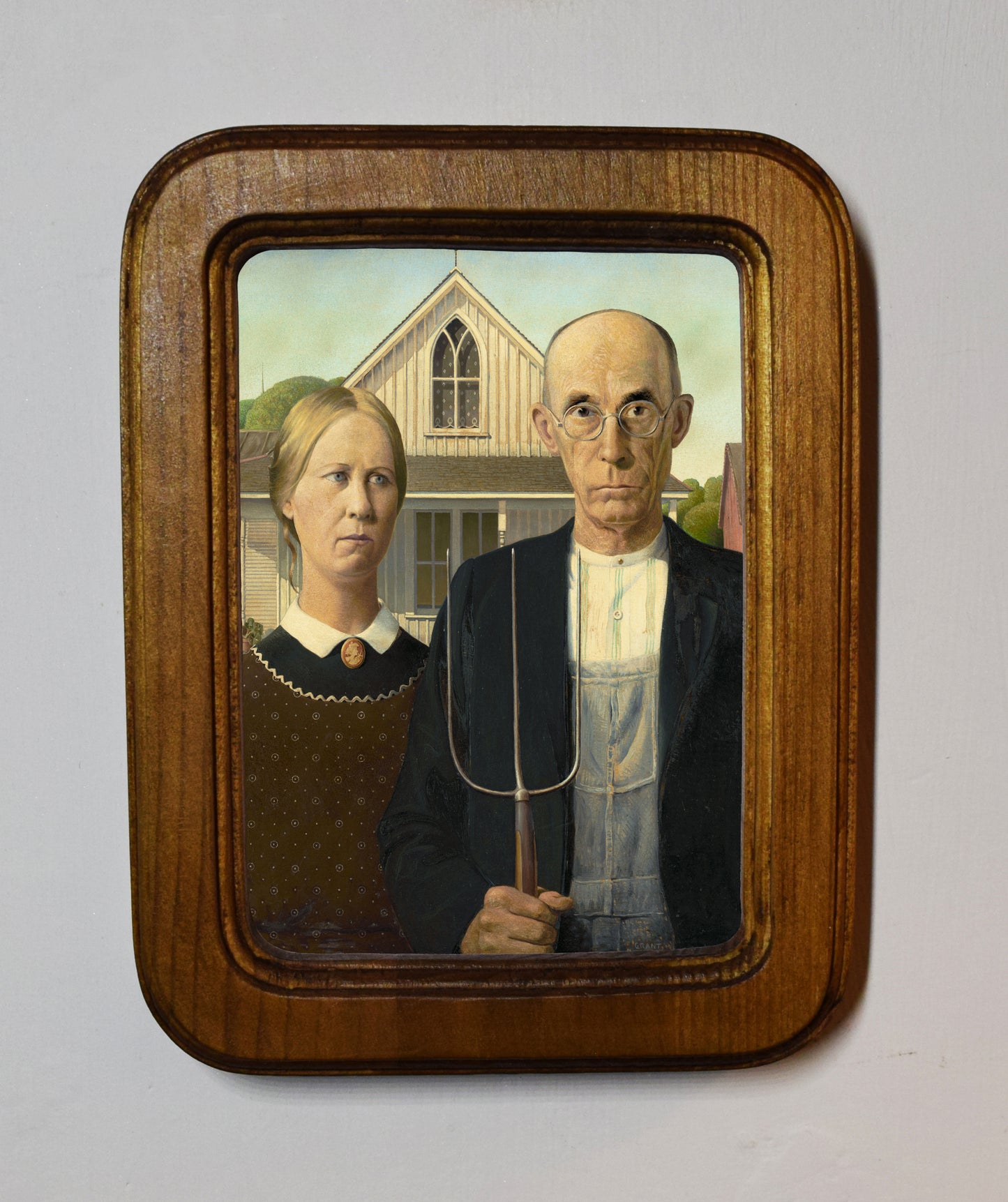 American Gothic Grant Wood 1920 4" x 6" Rectangle Roman Edged Wooden Framed Classic Art Print
