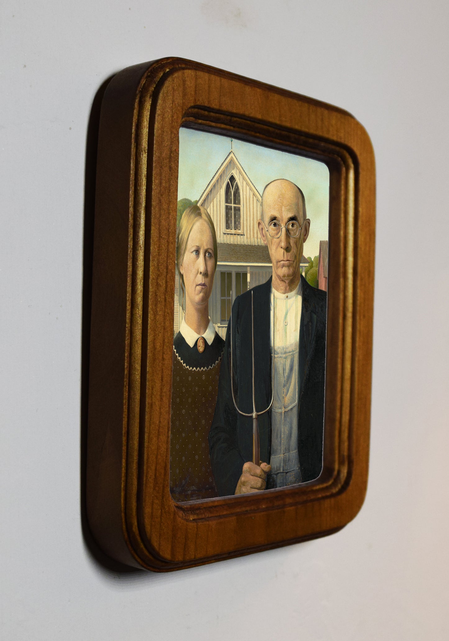 American Gothic Grant Wood 1920 4" x 6" Rectangle Roman Edged Wooden Framed Classic Art Print