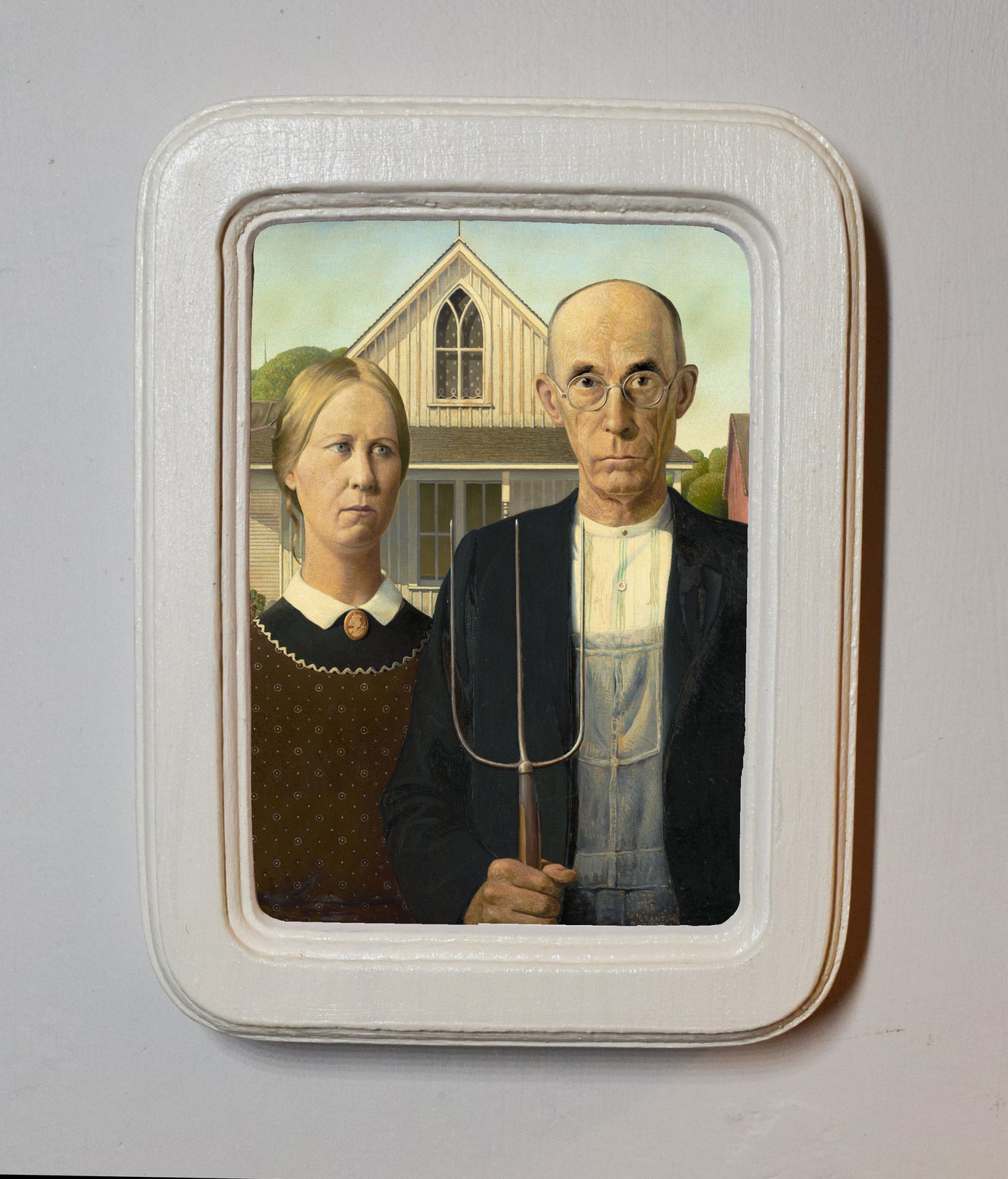 American Gothic Grant Wood 1920 4" x 6" Rectangle Roman Edged Wooden Framed Classic Art Print