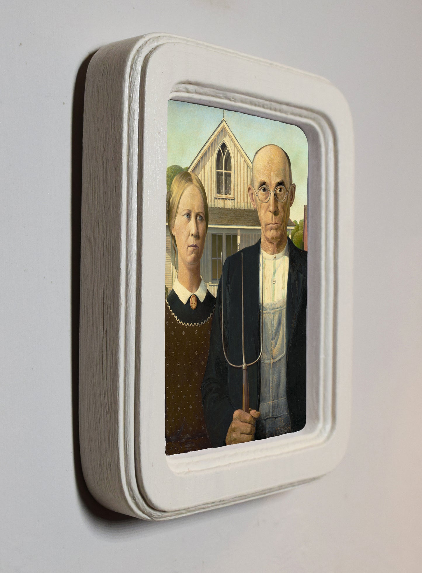 American Gothic Grant Wood 1920 4" x 6" Rectangle Roman Edged Wooden Framed Classic Art Print