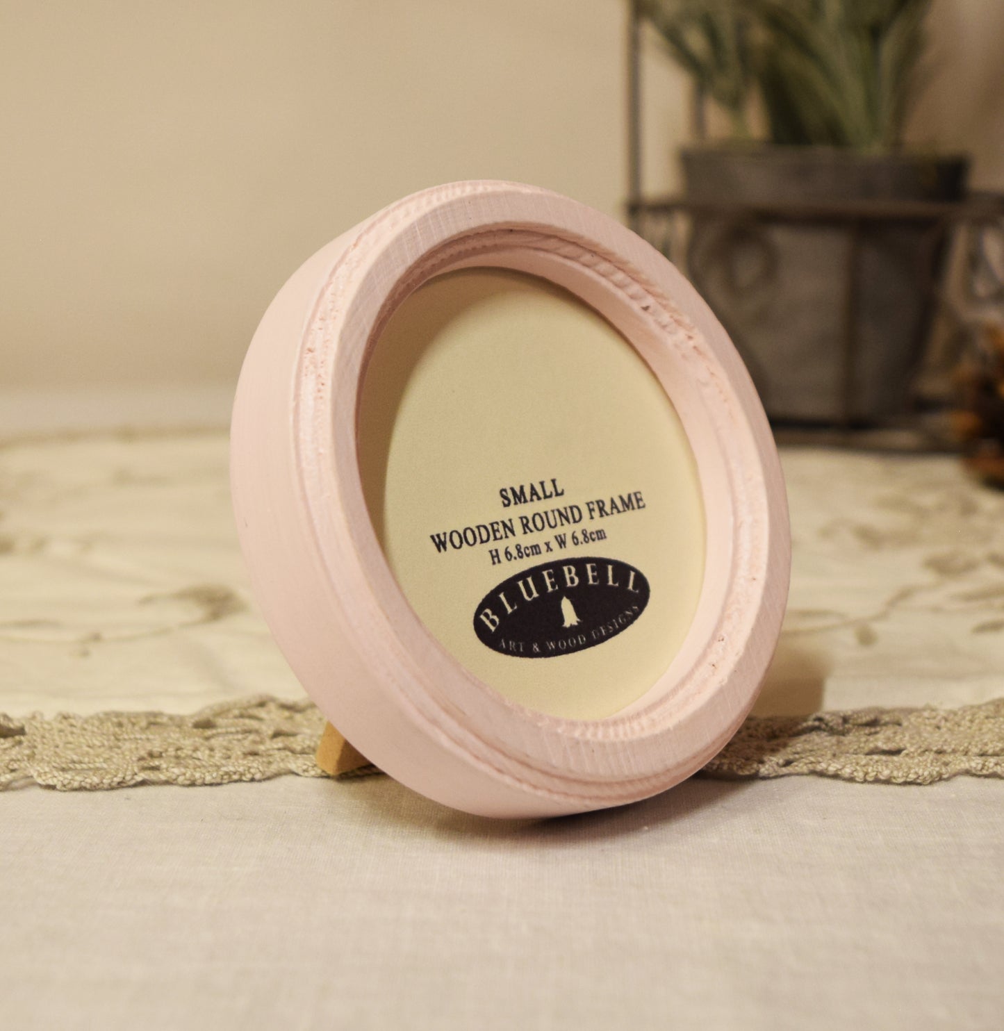 Baby Pink 2.5" x 2.5" Round Handmade Wooden Photo Picture Frame