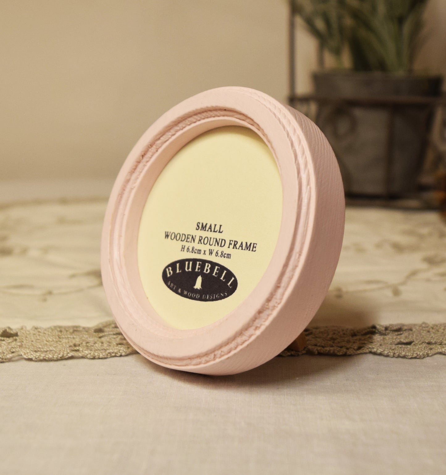 Baby Pink 2.5" x 2.5" Round Handmade Wooden Photo Picture Frame