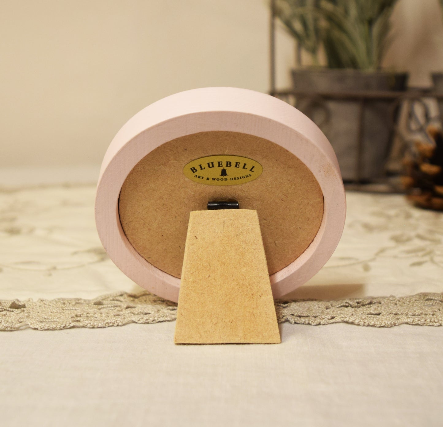 Baby Pink 2.5" x 2.5" Round Handmade Wooden Photo Picture Frame