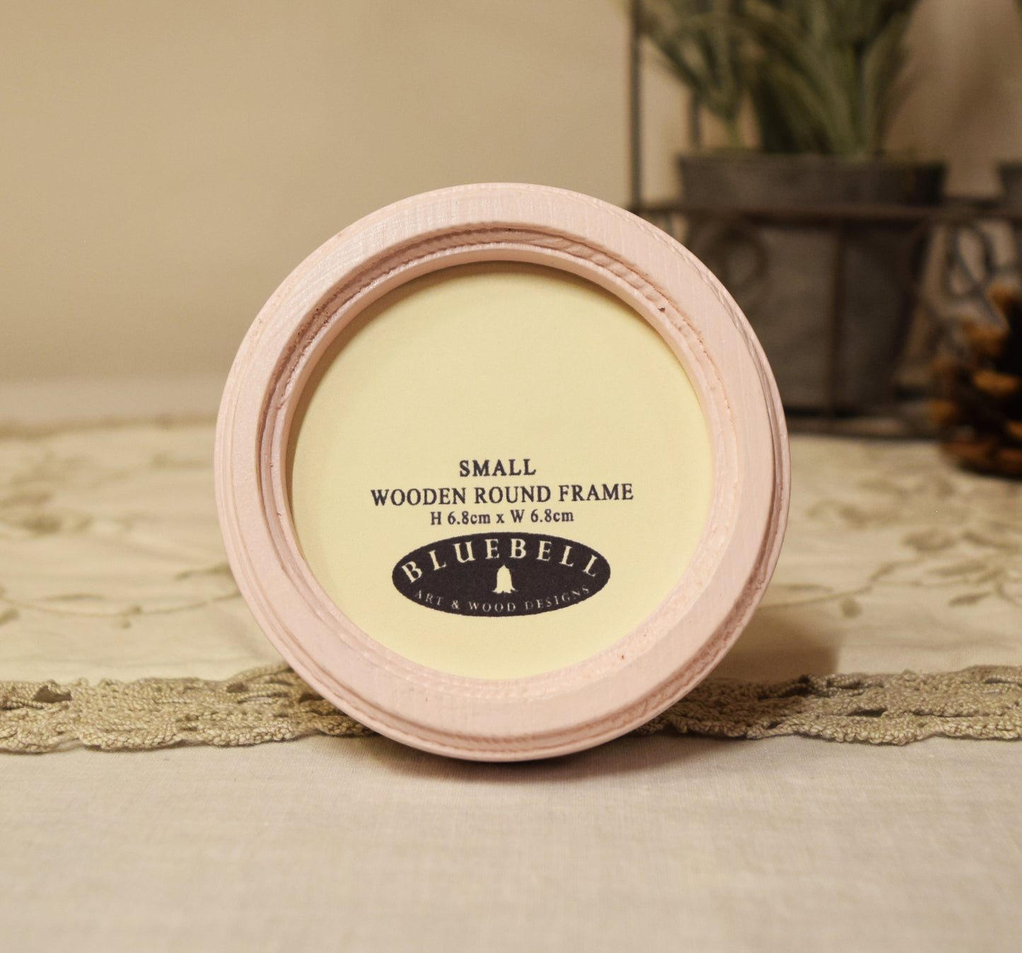 Baby Pink 2.5" x 2.5" Round Handmade Wooden Photo Picture Frame