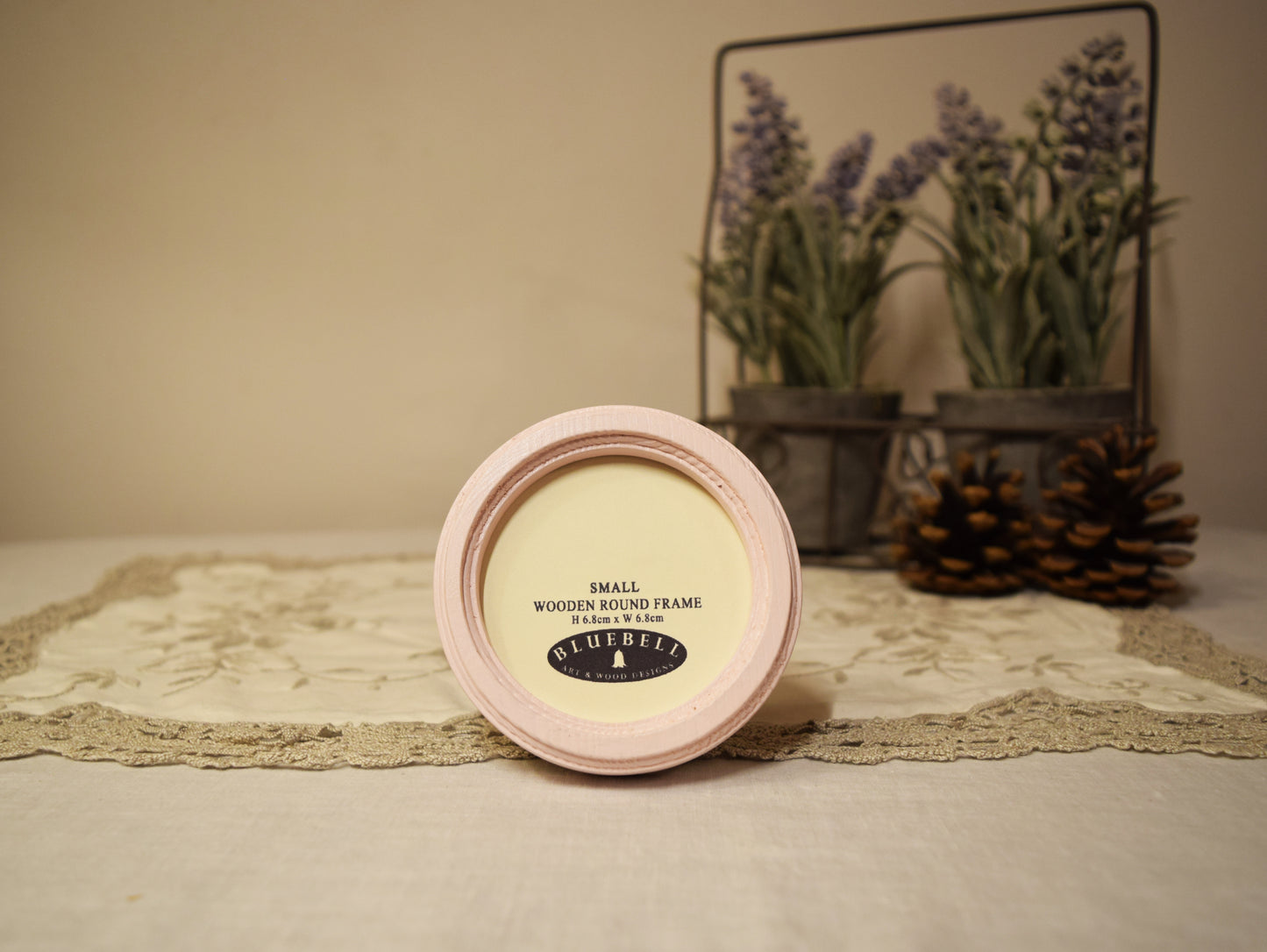 Baby Pink 2.5" x 2.5" Round Handmade Wooden Photo Picture Frame