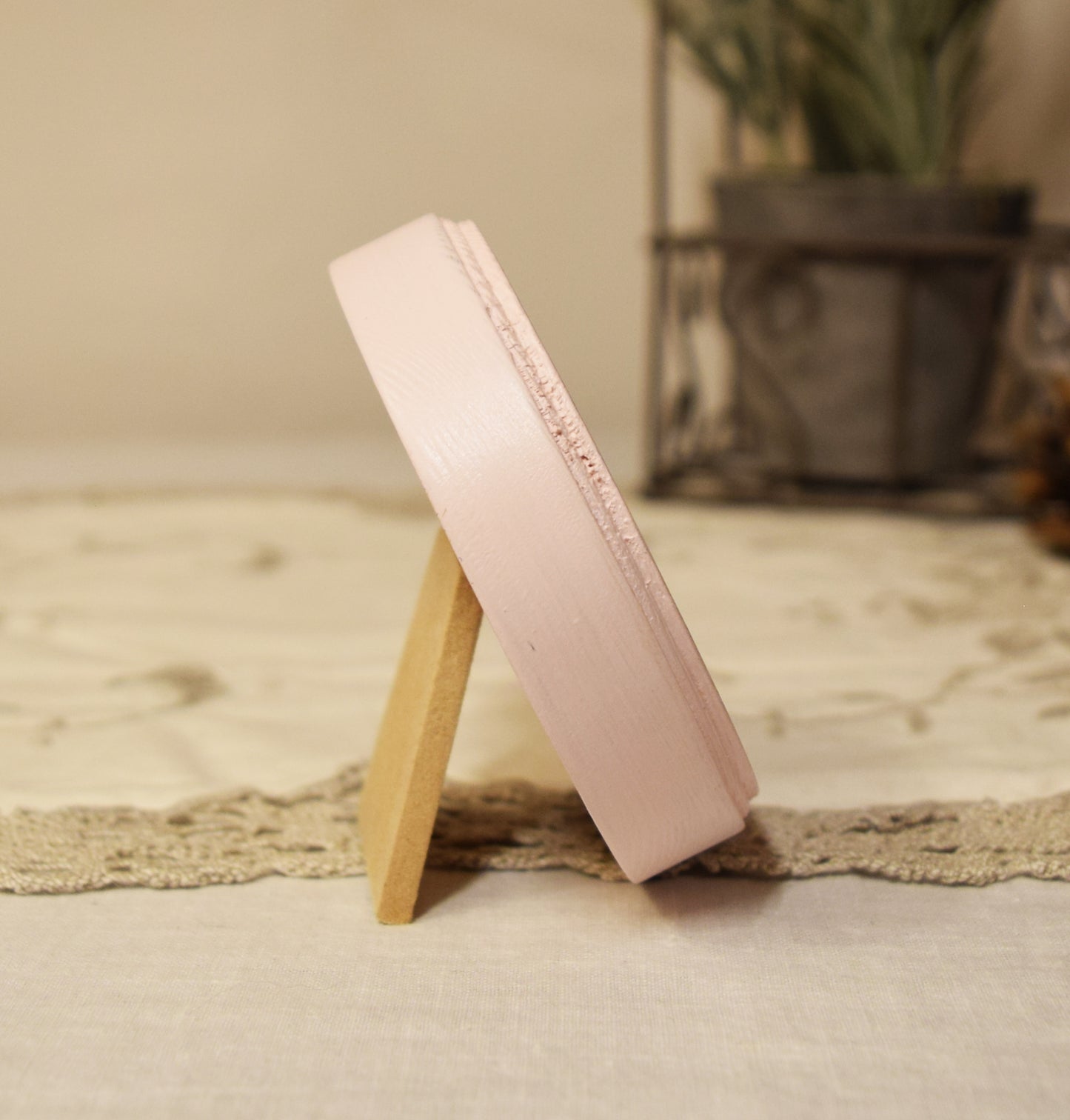 Baby Pink 2.5" x 2.5" Round Handmade Wooden Photo Picture Frame