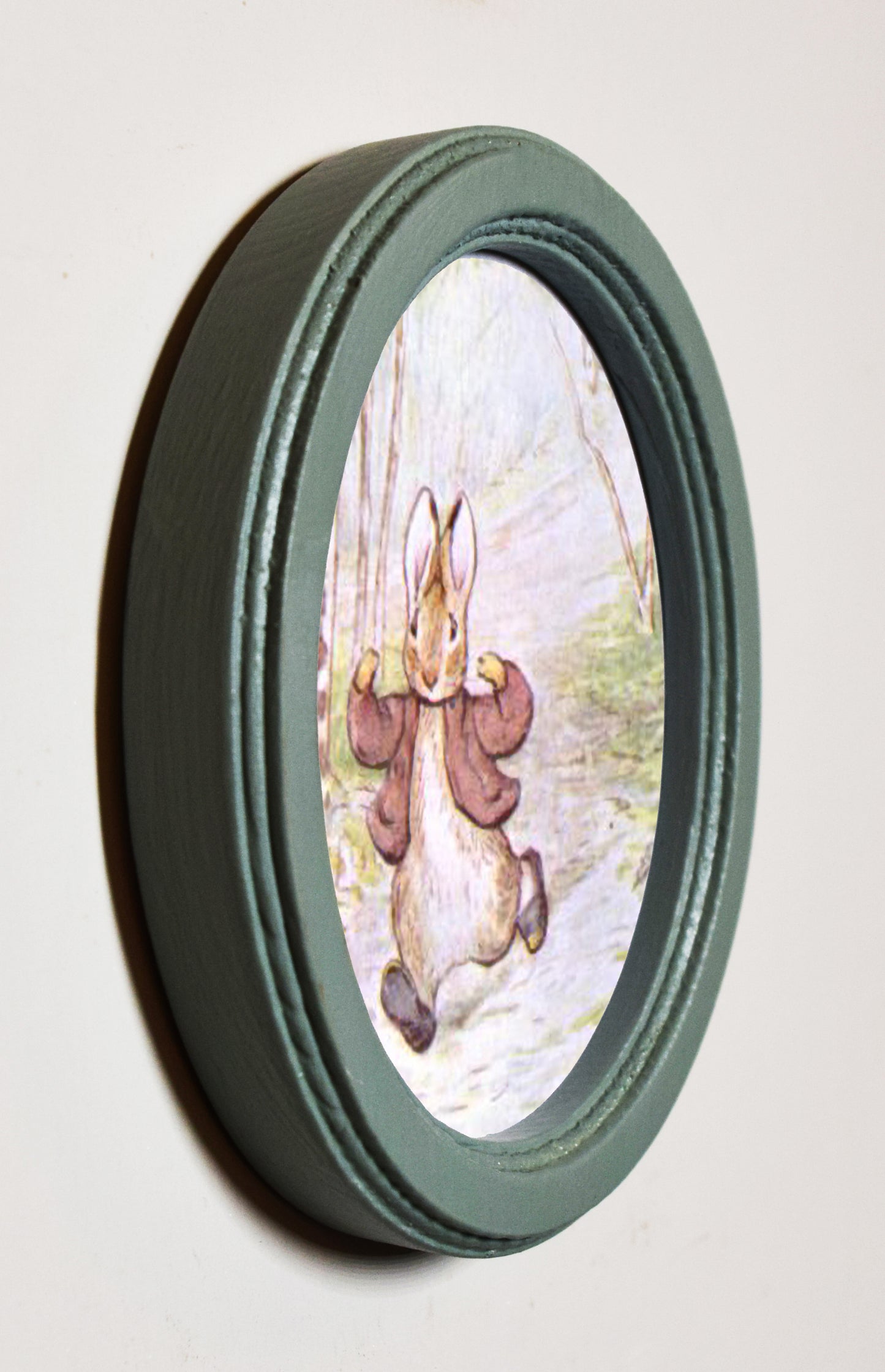 Beatrix Potter Benjamin Bunny Running 3" x 4" Oval Wooden Framed Print