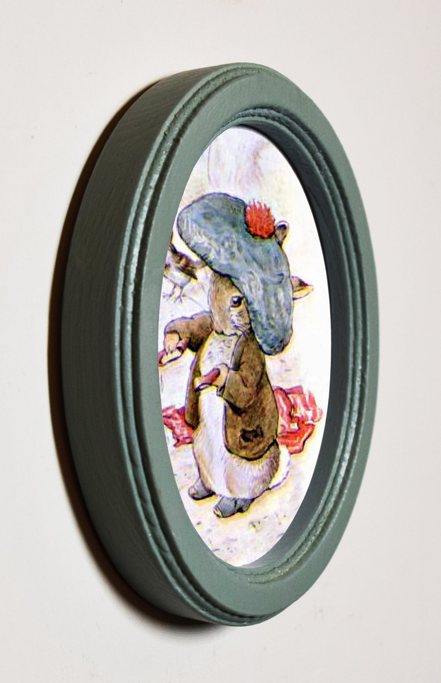 Beatrix Potter Benjamin Bunny With Hat 3" x 4" Oval Wooden Framed Print