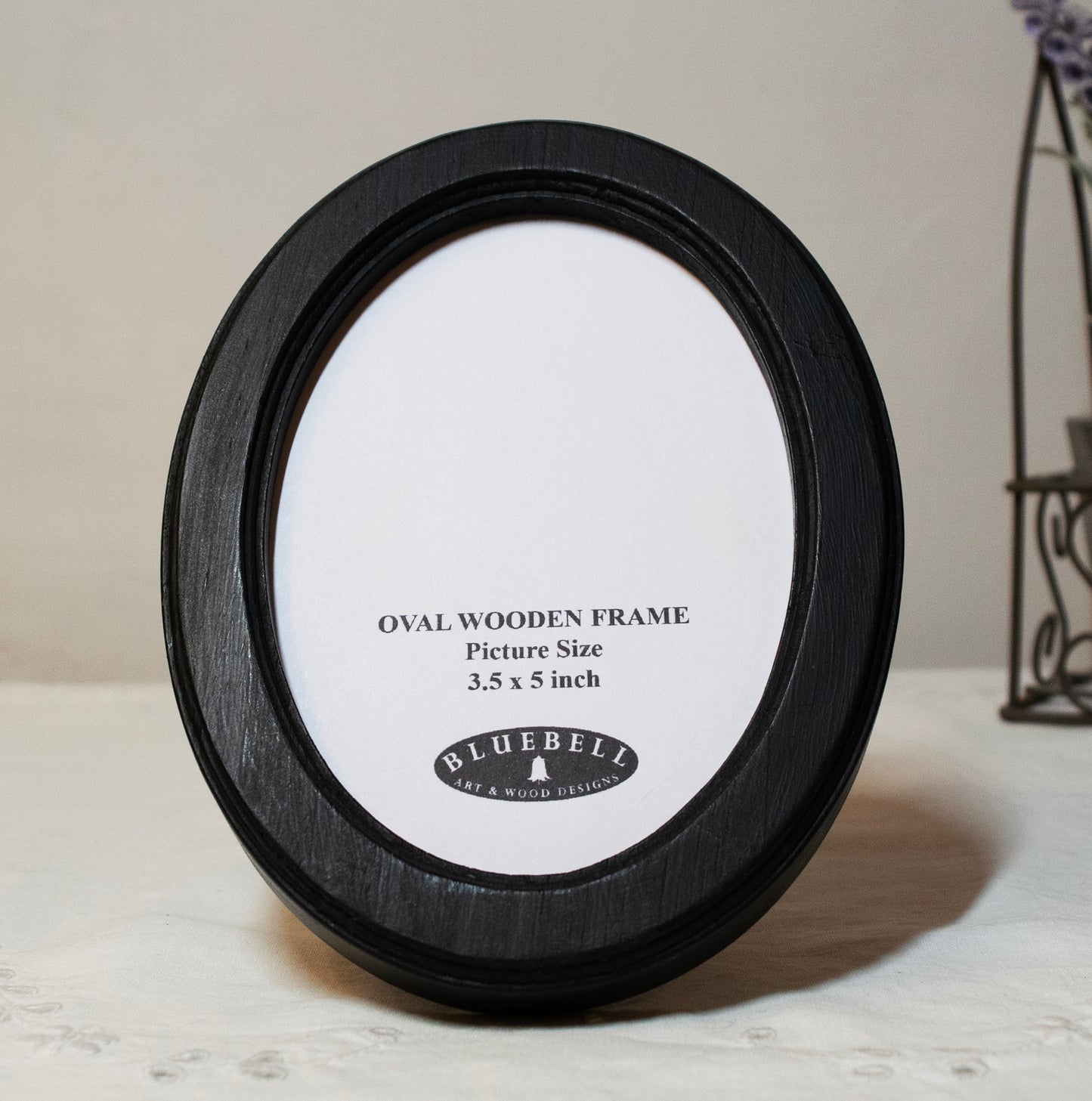 Black 3.5" x 5" Oval Handmade Wooden Photo Picture Frame