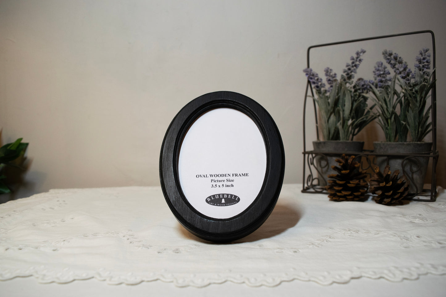 Black 3.5" x 5" Oval Handmade Wooden Photo Picture Frame