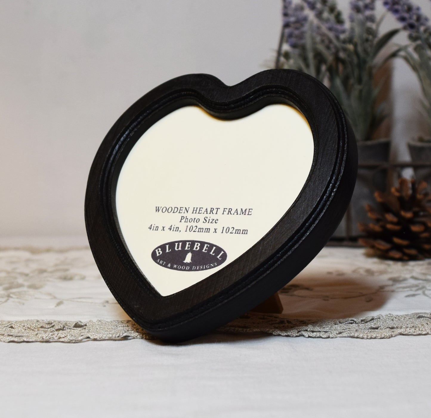 Black 4" x 4" Heart Handmade Wooden Photo Picture Frame
