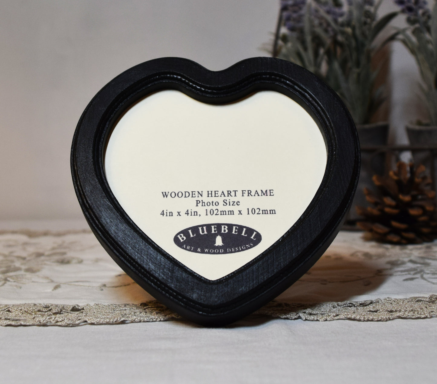 Black 4" x 4" Heart Handmade Wooden Photo Picture Frame