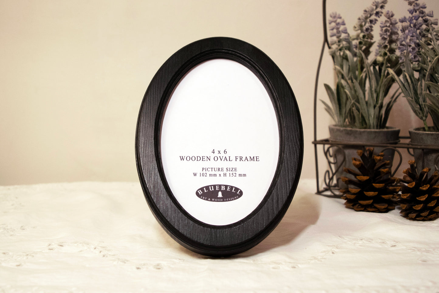 Black 4" x 6" Oval Roman Edged Handmade Wooden Photo Picture Frame