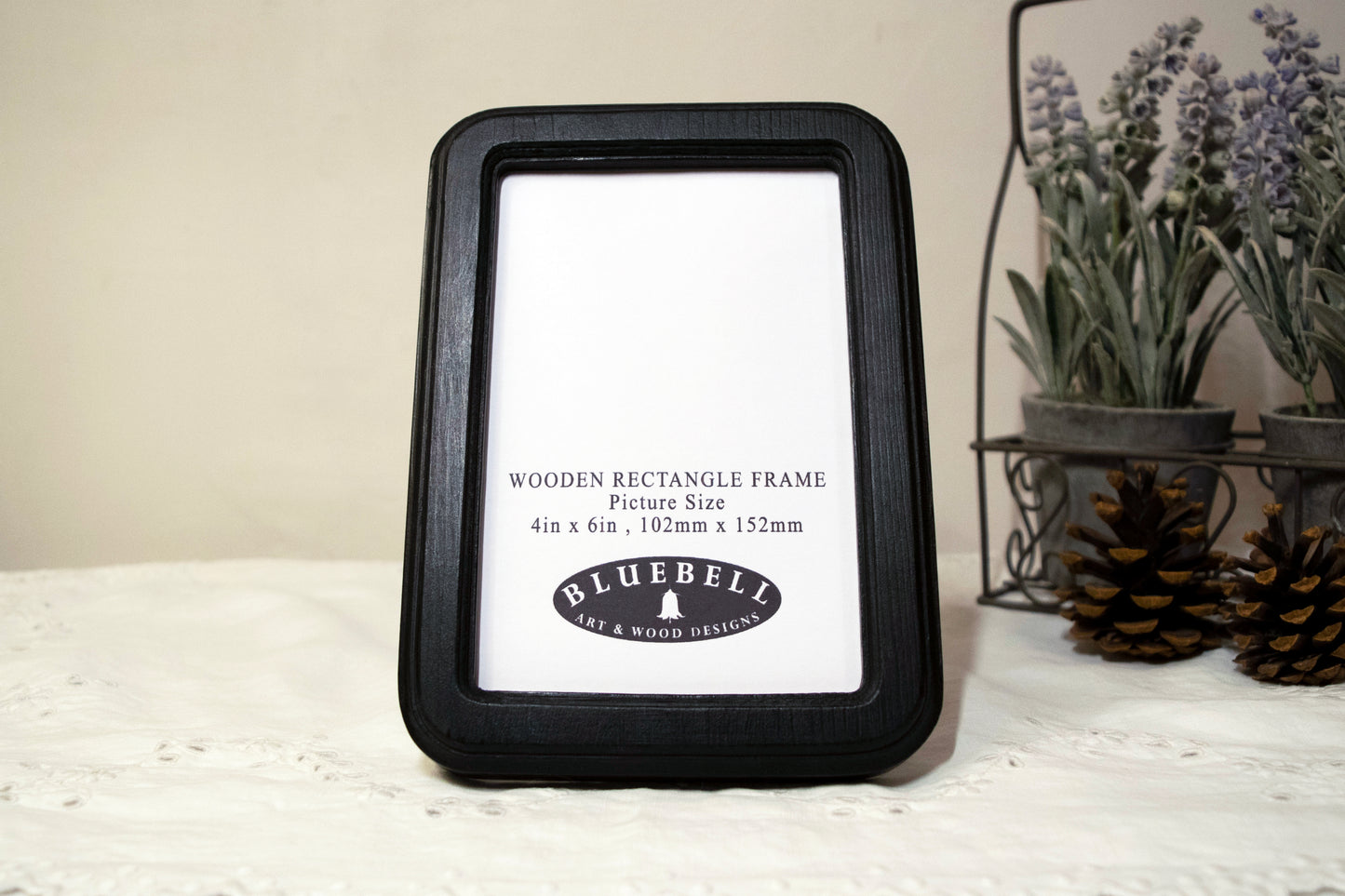 Black 4" x 6" Rectangle Roman Edged Handmade Wooden Photo Picture Frame
