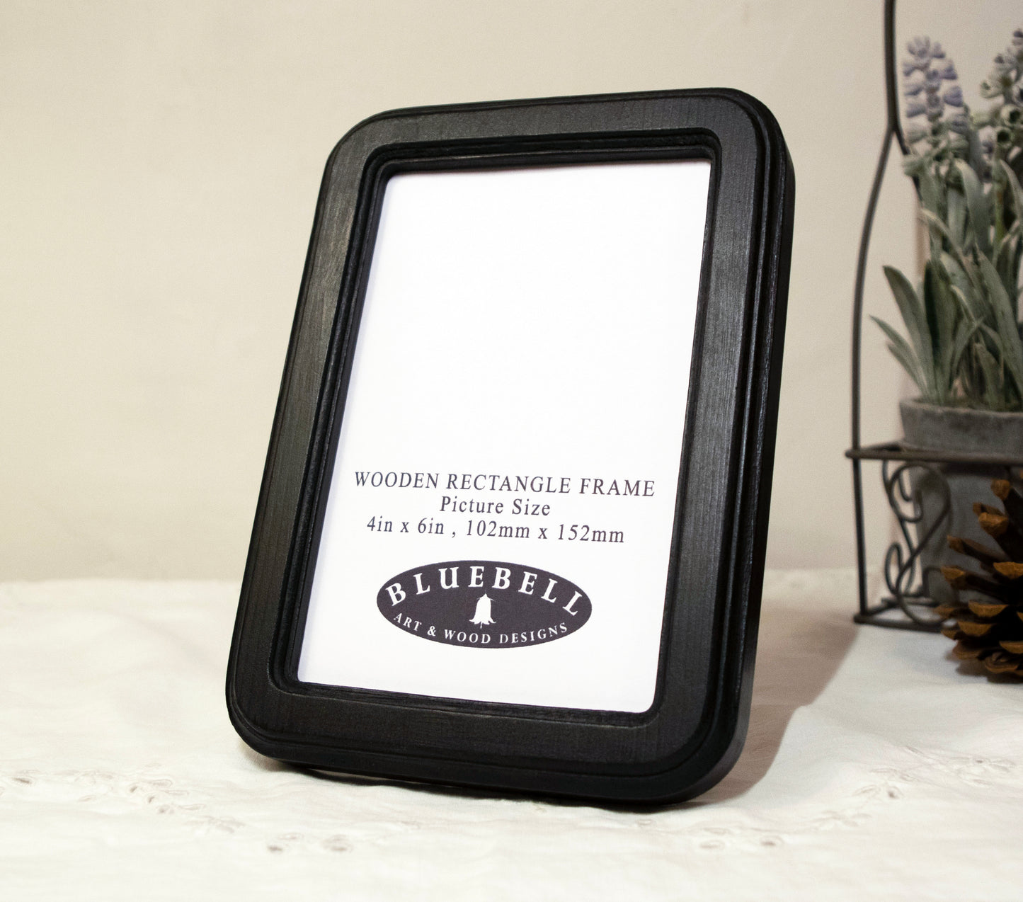 Black 4" x 6" Rectangle Roman Edged Handmade Wooden Photo Picture Frame