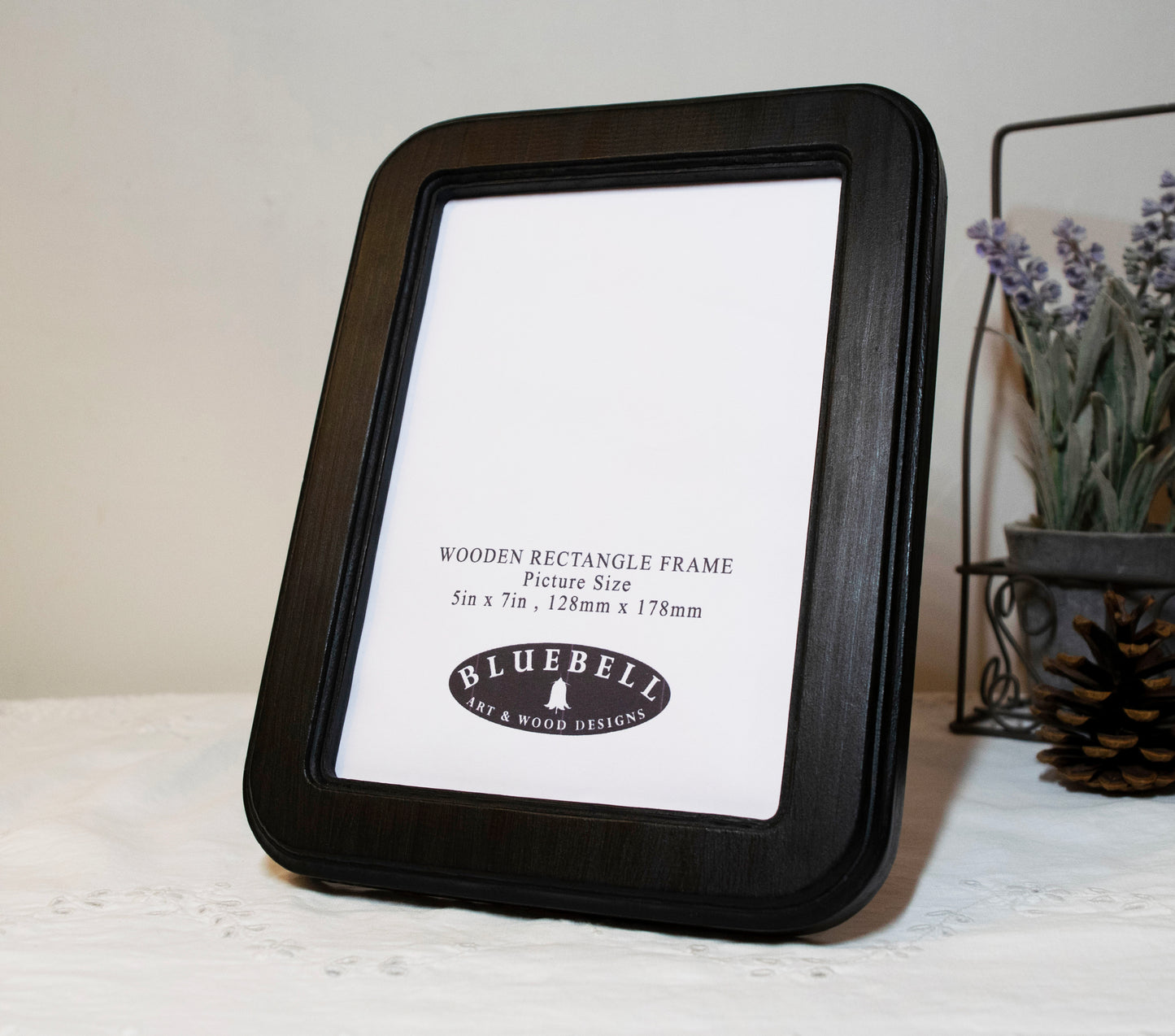 Black 5" x 7" Rectangle Roman Edged Handmade Wooden Photo Picture Frame