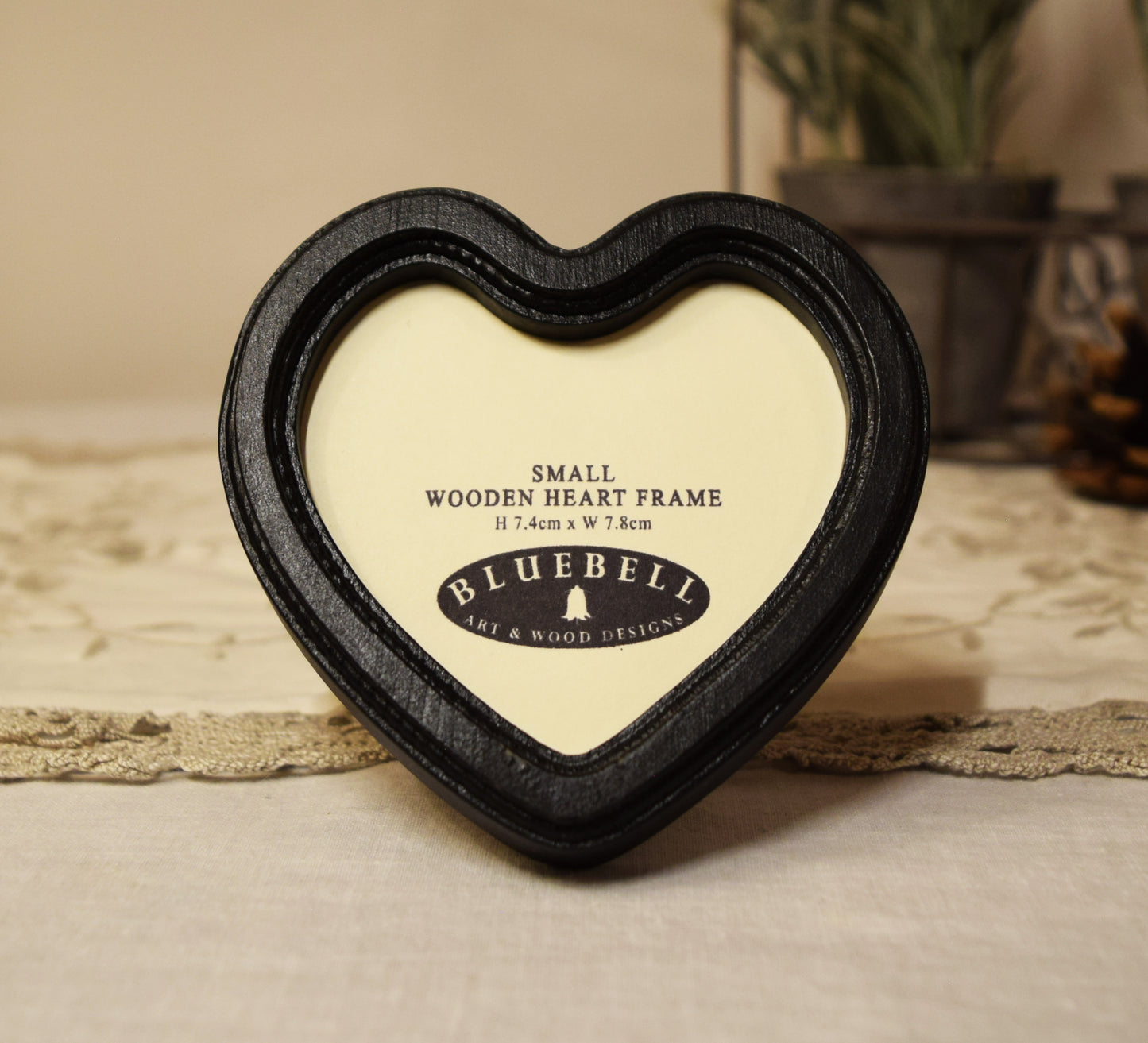 Black 3" x 3" Heart Handmade Wooden Photo Picture Frame