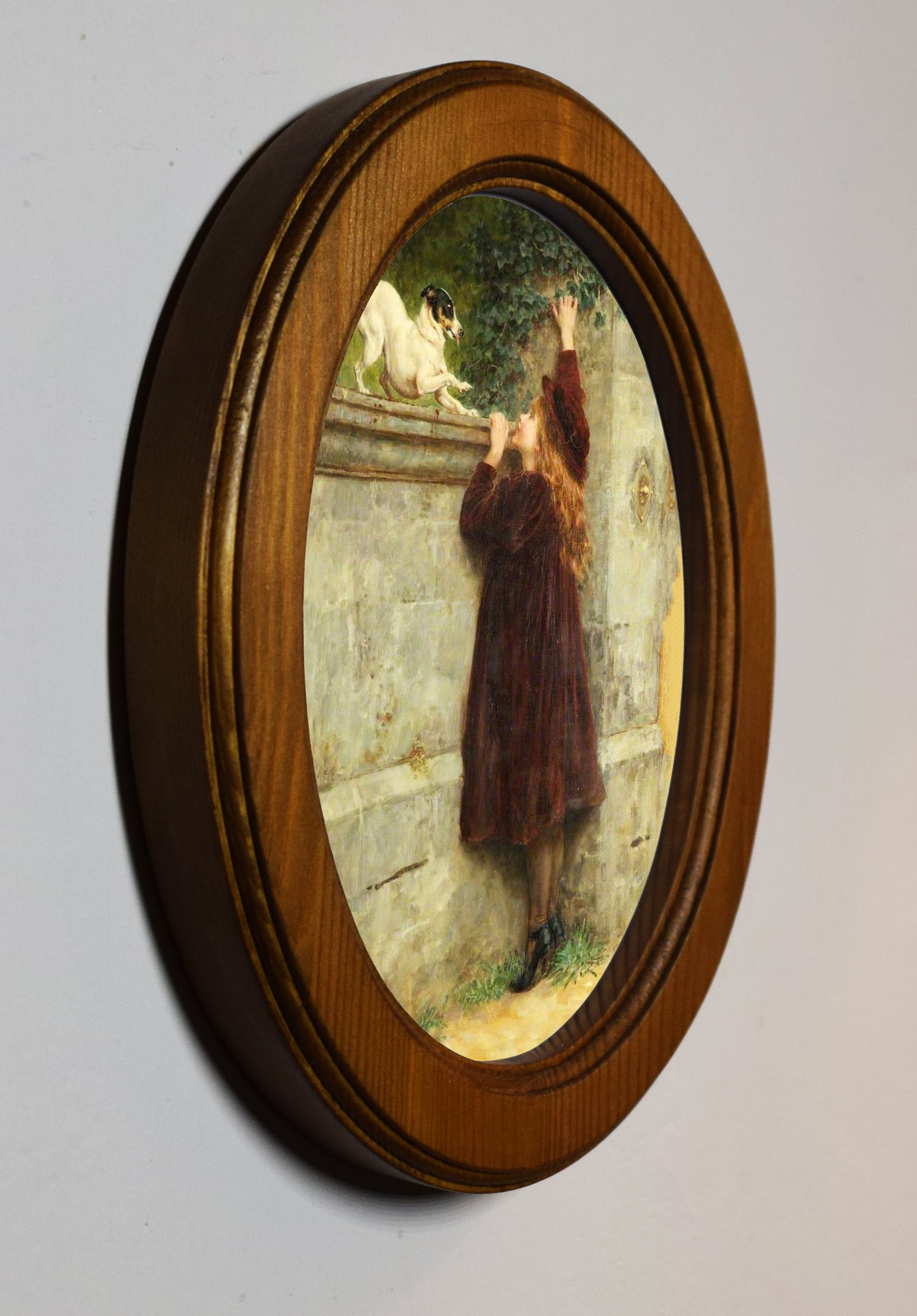 Briton Rivière Play Fellows 4" x 6" Oval Wooden Framed Classic Art Print