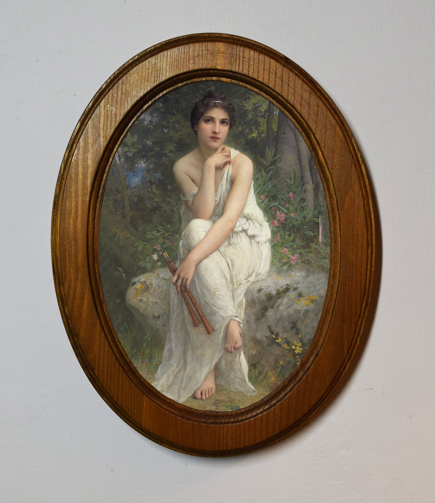 Charles Amable Lenoir The Flute Player 4" x 6" Oval Wooden Framed Classic Art Print