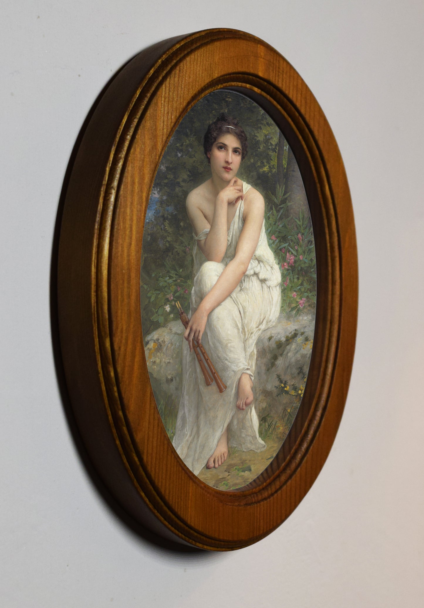 Charles Amable Lenoir The Flute Player 4" x 6" Oval Wooden Framed Classic Art Print