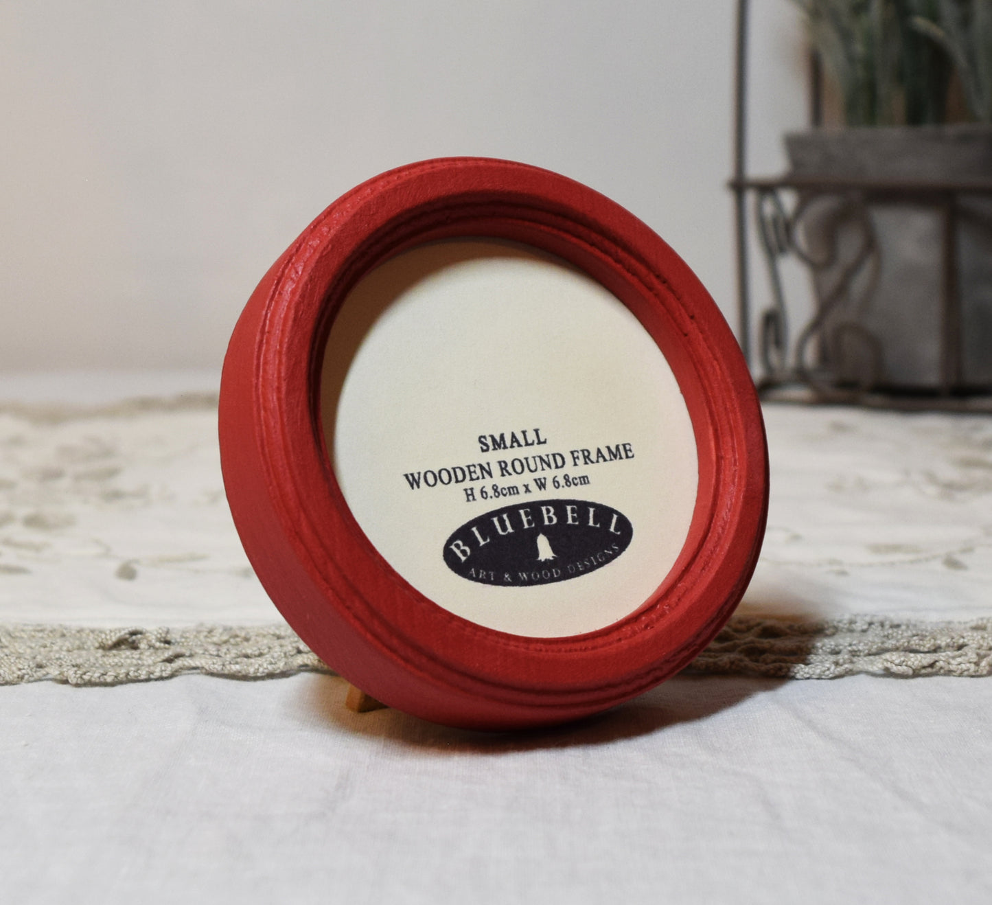 Red 2.5" x 2.5" Round Handmade Wooden Photo Picture Frame