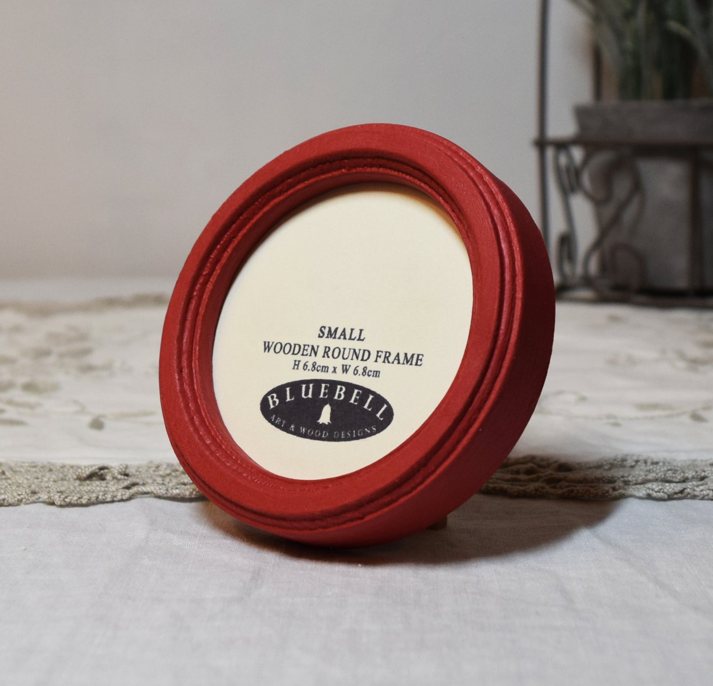 Red 2.5" x 2.5" Round Handmade Wooden Photo Picture Frame