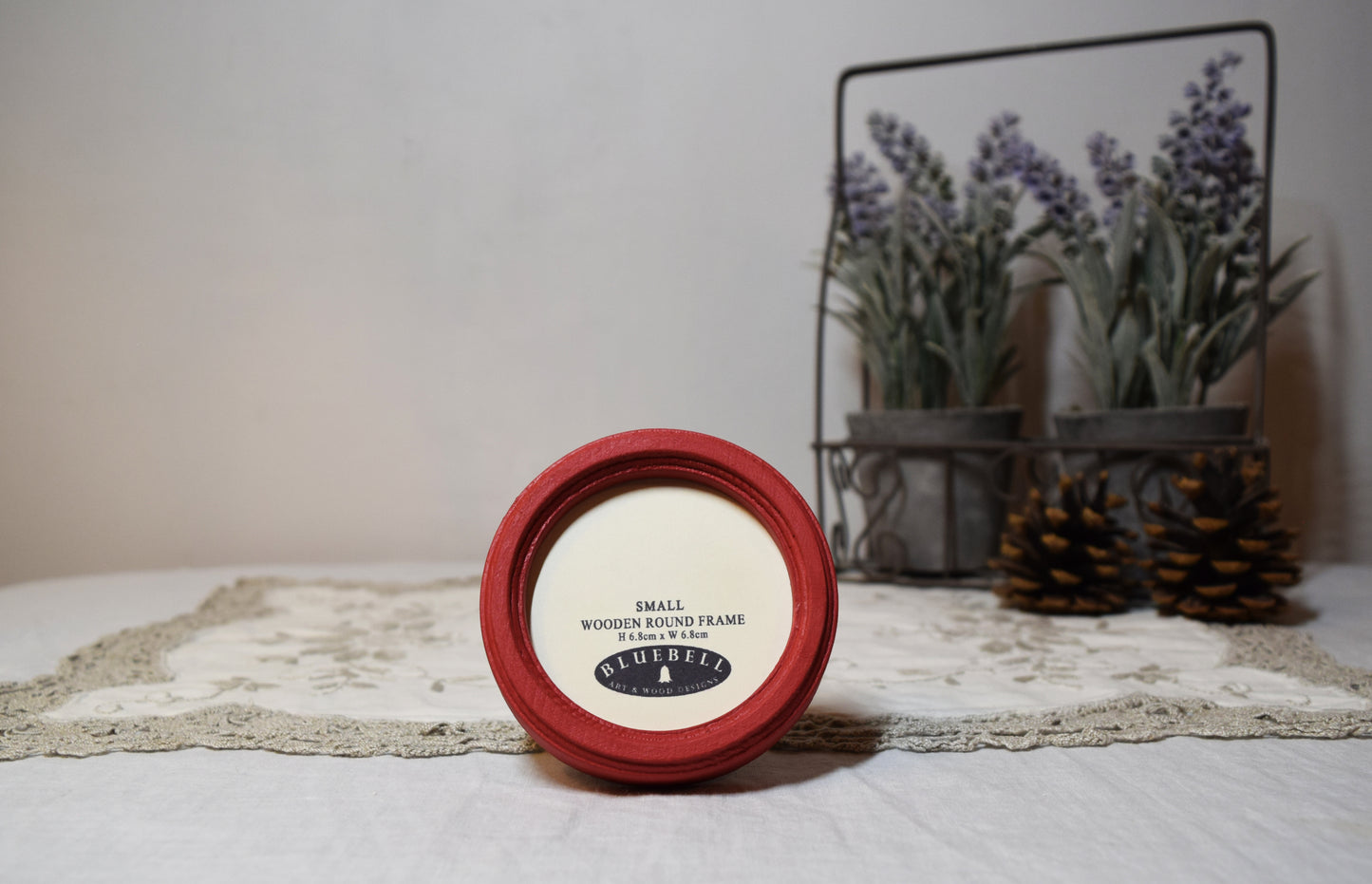 Red 2.5" x 2.5" Round Handmade Wooden Photo Picture Frame