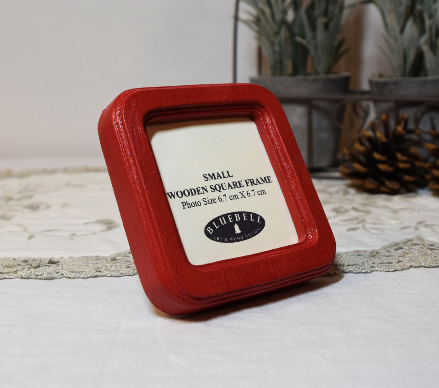 Red 2.5" x 2.5" Square Handmade Wooden Photo Picture Frame