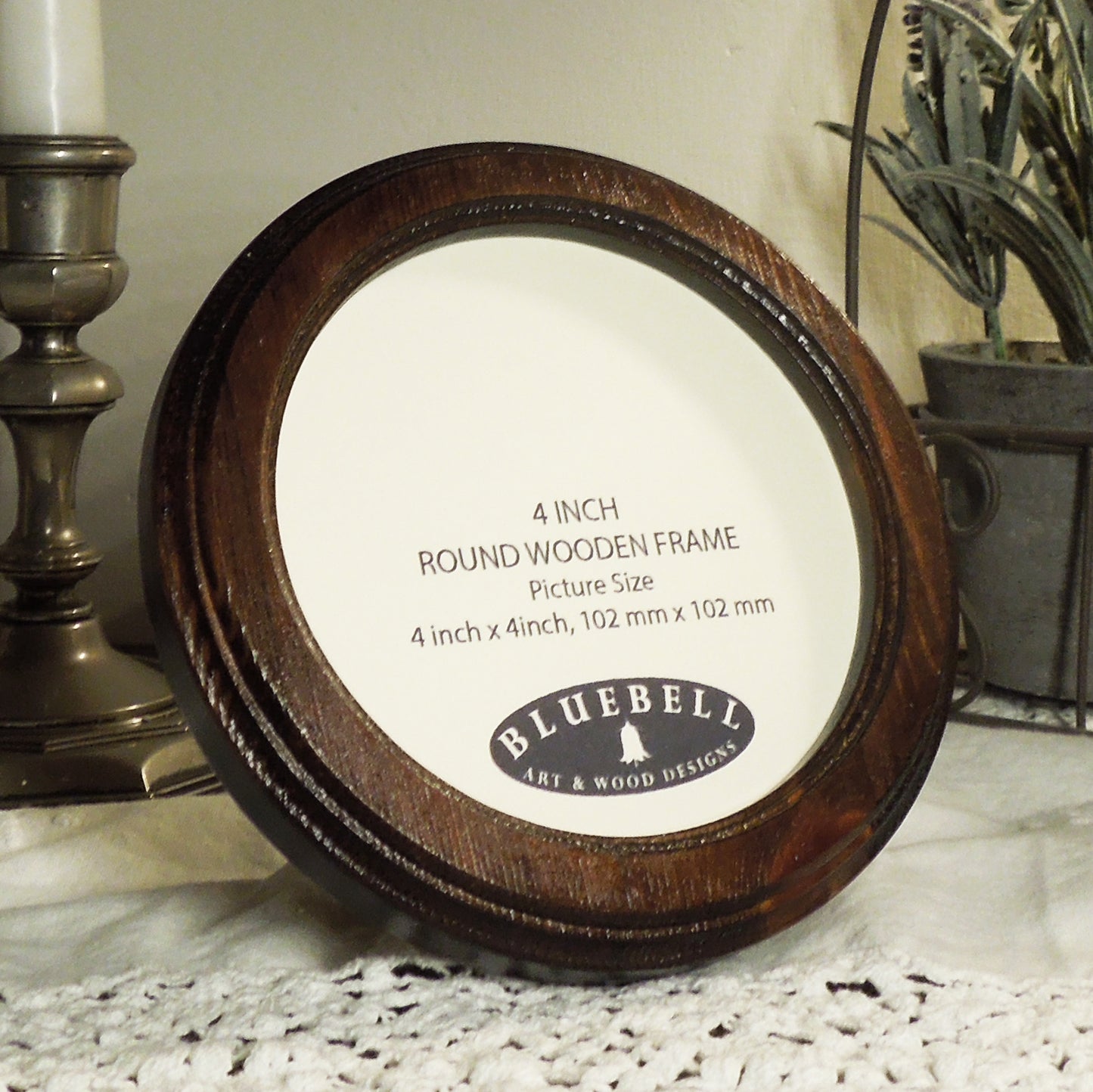 Dark Oak 4" x 4" Round Roman Edged Handmade Wooden Photo Picture Frame