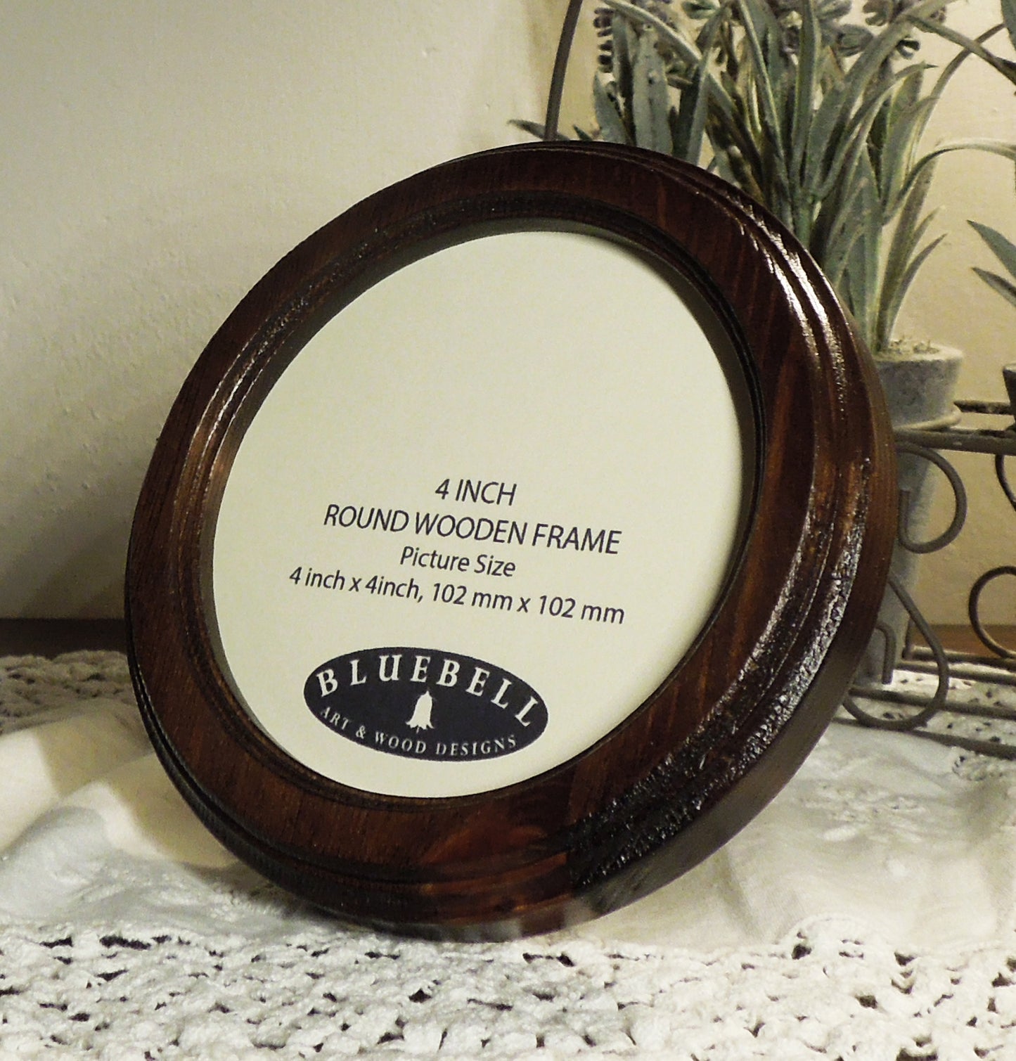 Dark Oak 4" x 4" Round Roman Edged Handmade Wooden Photo Picture Frame