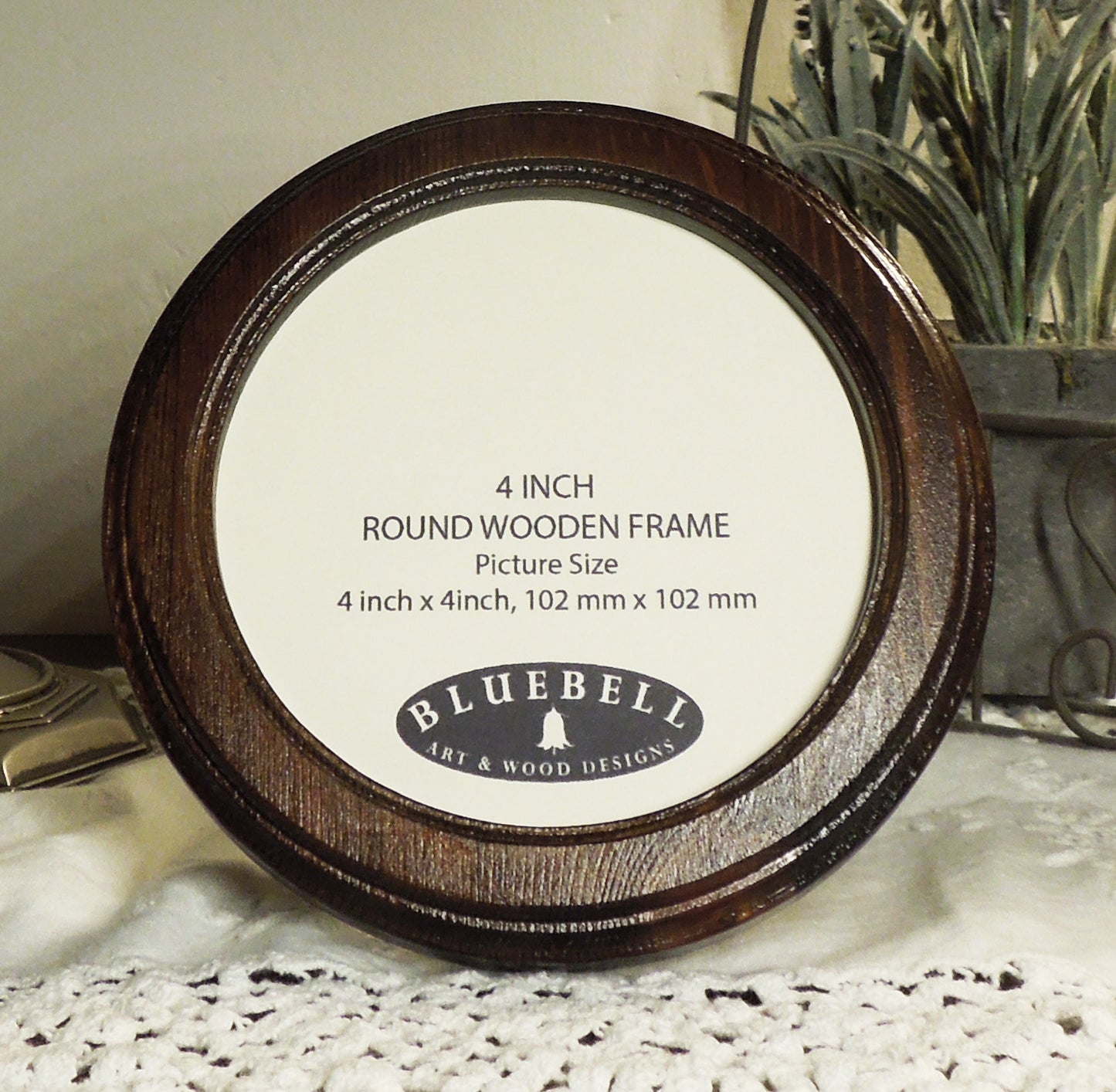 Dark Oak 4" x 4" Round Roman Edged Handmade Wooden Photo Picture Frame