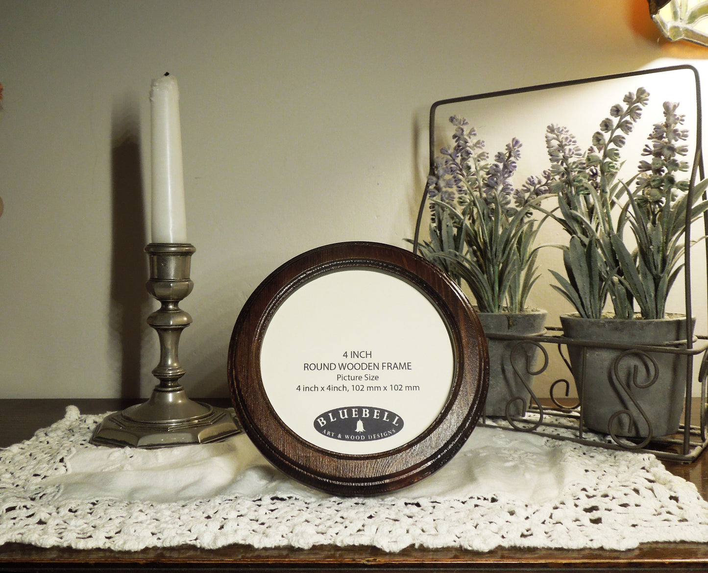 Dark Oak 4" x 4" Round Roman Edged Handmade Wooden Photo Picture Frame