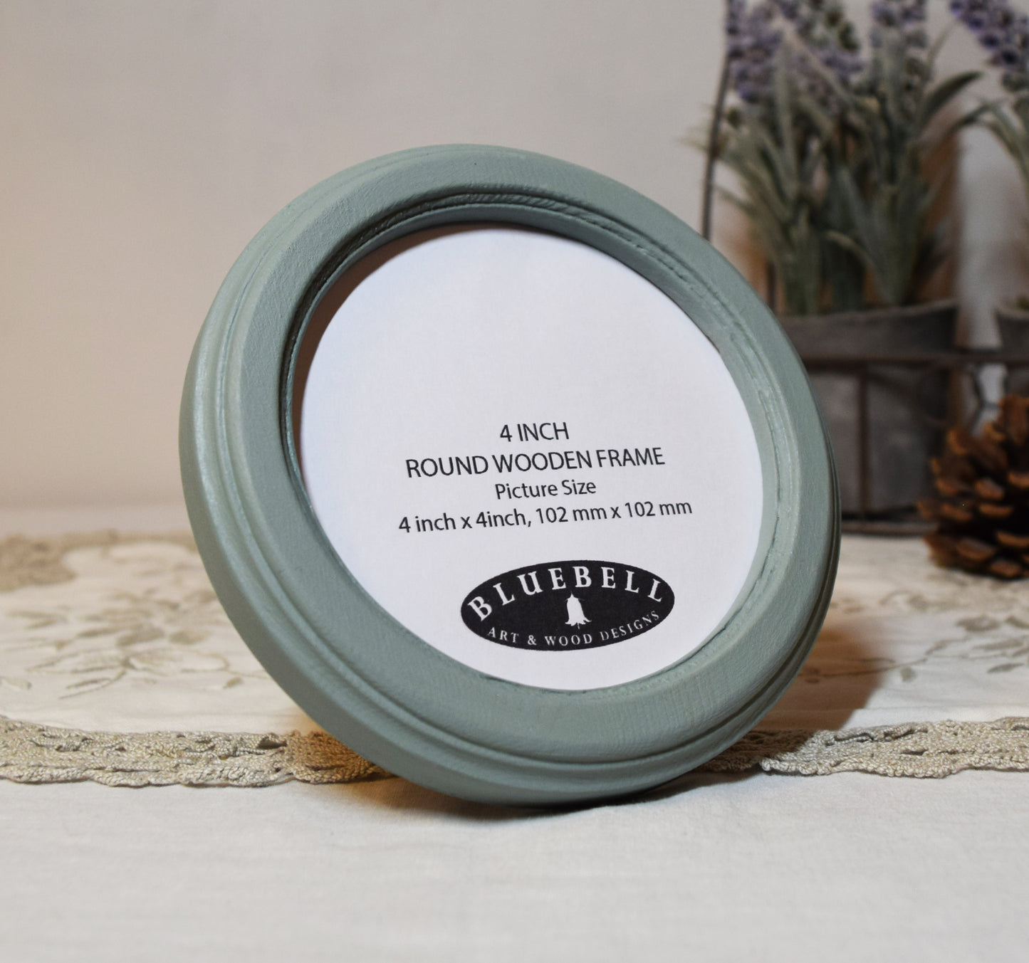 Duck Egg 4" x 4" Round Roman Edged Handmade Wooden Photo Picture Frame