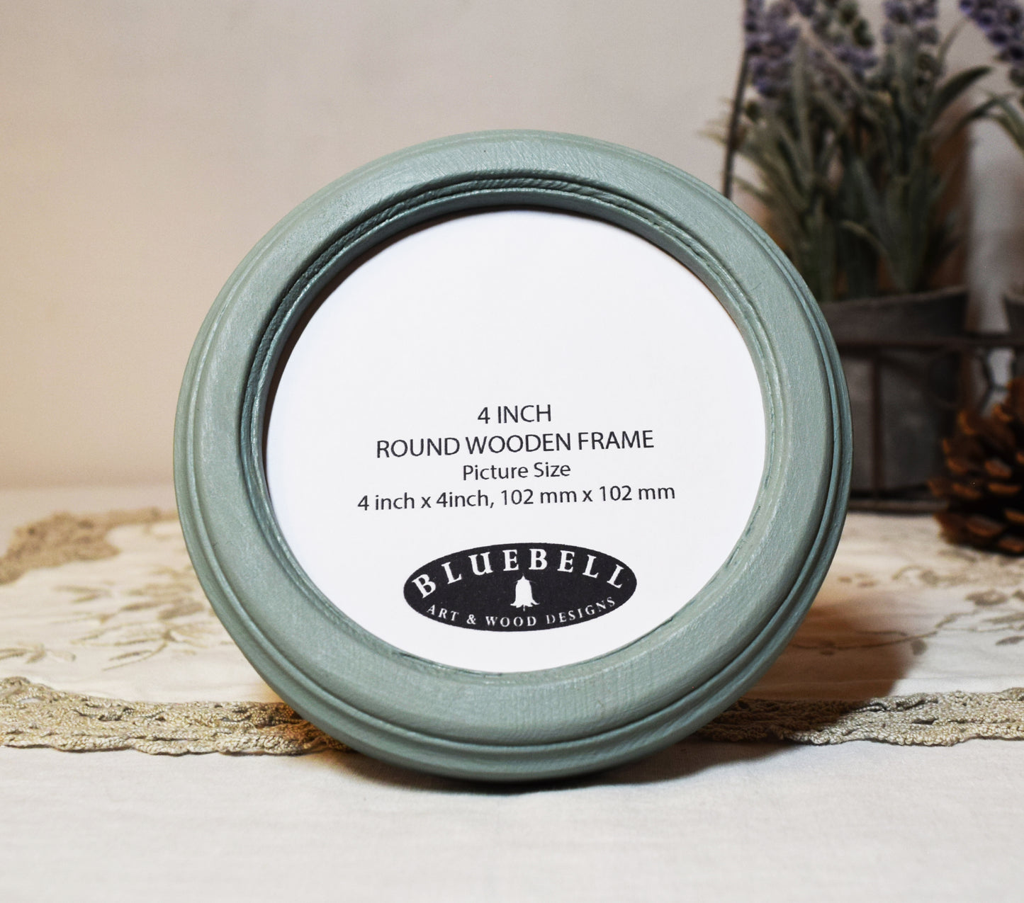 Duck Egg 4" x 4" Round Roman Edged Handmade Wooden Photo Picture Frame