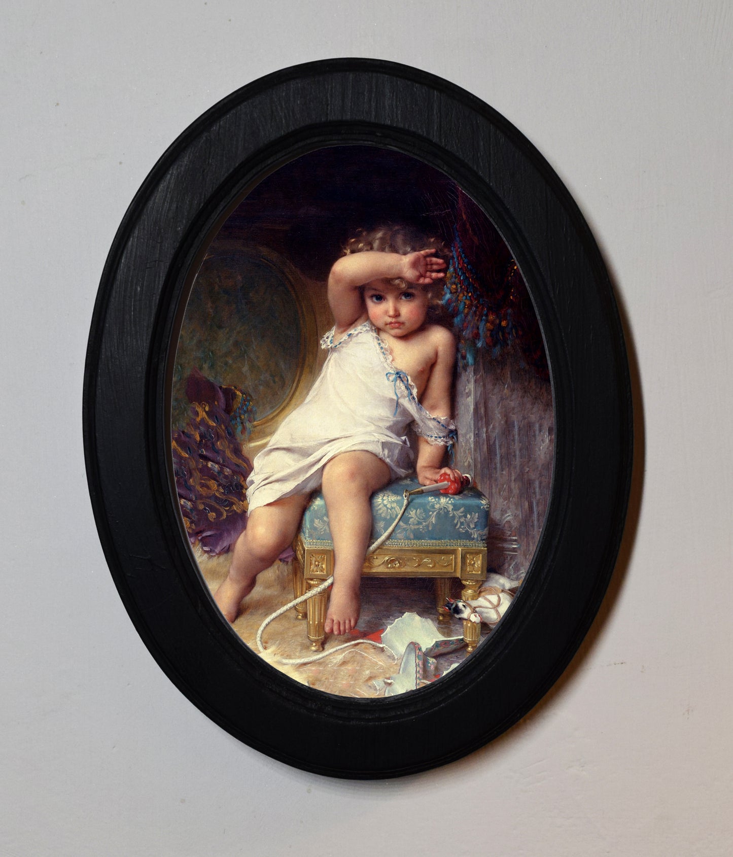 Émile Munier The Broken Vase 4" x 6" Oval Wooden Framed Classic Art Print