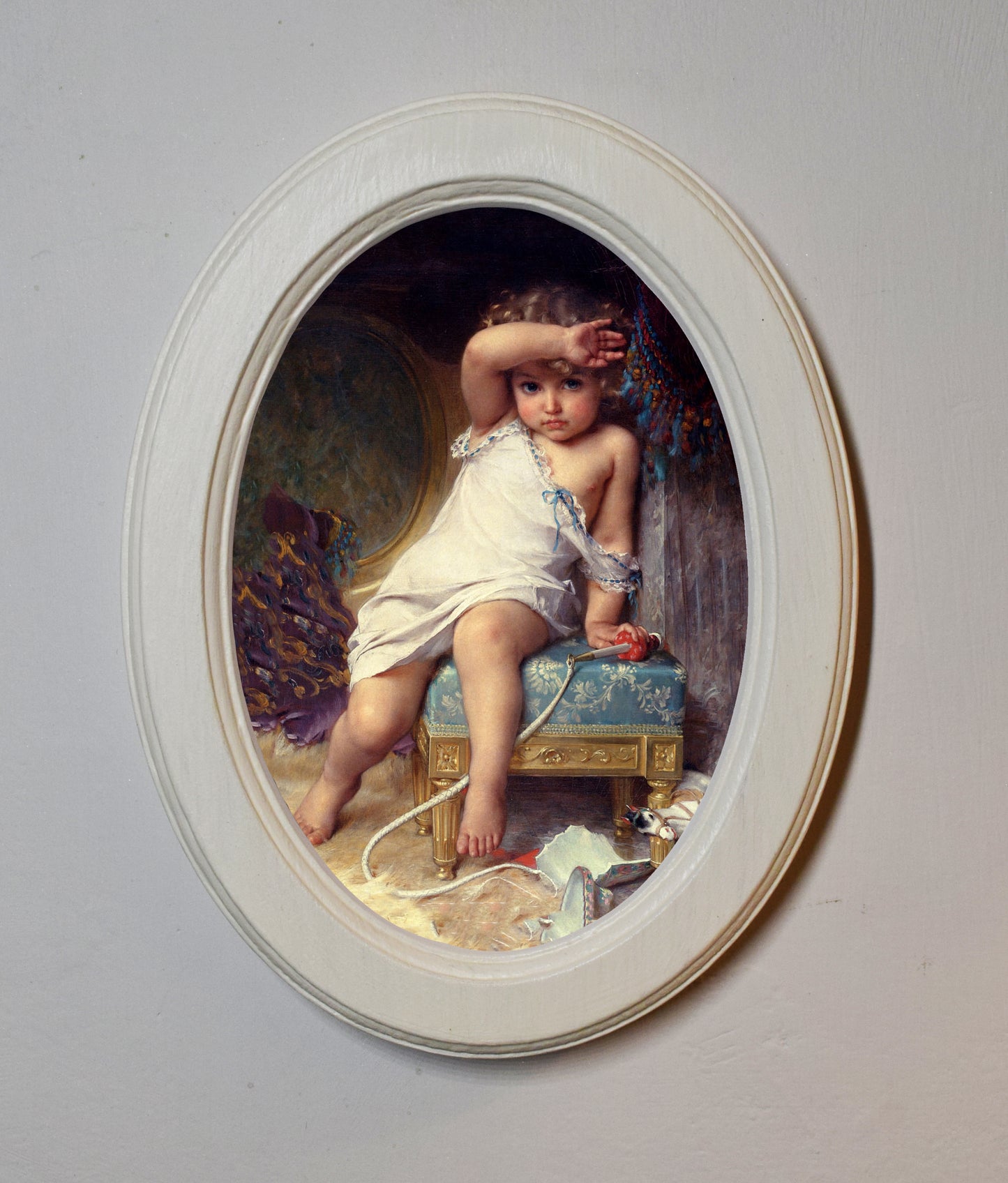 Émile Munier The Broken Vase 4" x 6" Oval Wooden Framed Classic Art Print