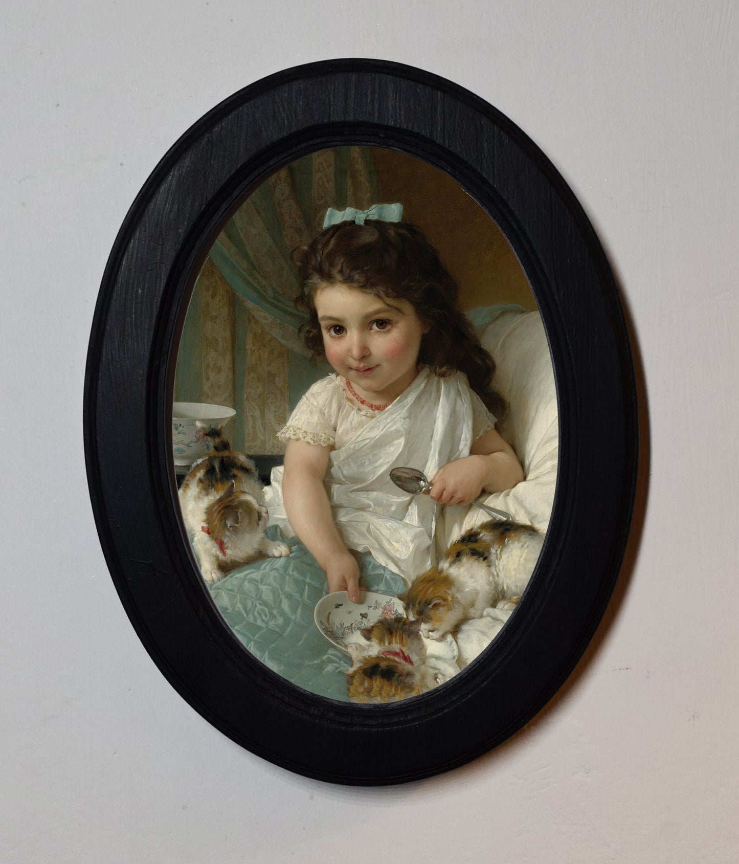 Émile Munier The Morning Meal 4" x 6" Oval Wooden Framed Classic Art Print