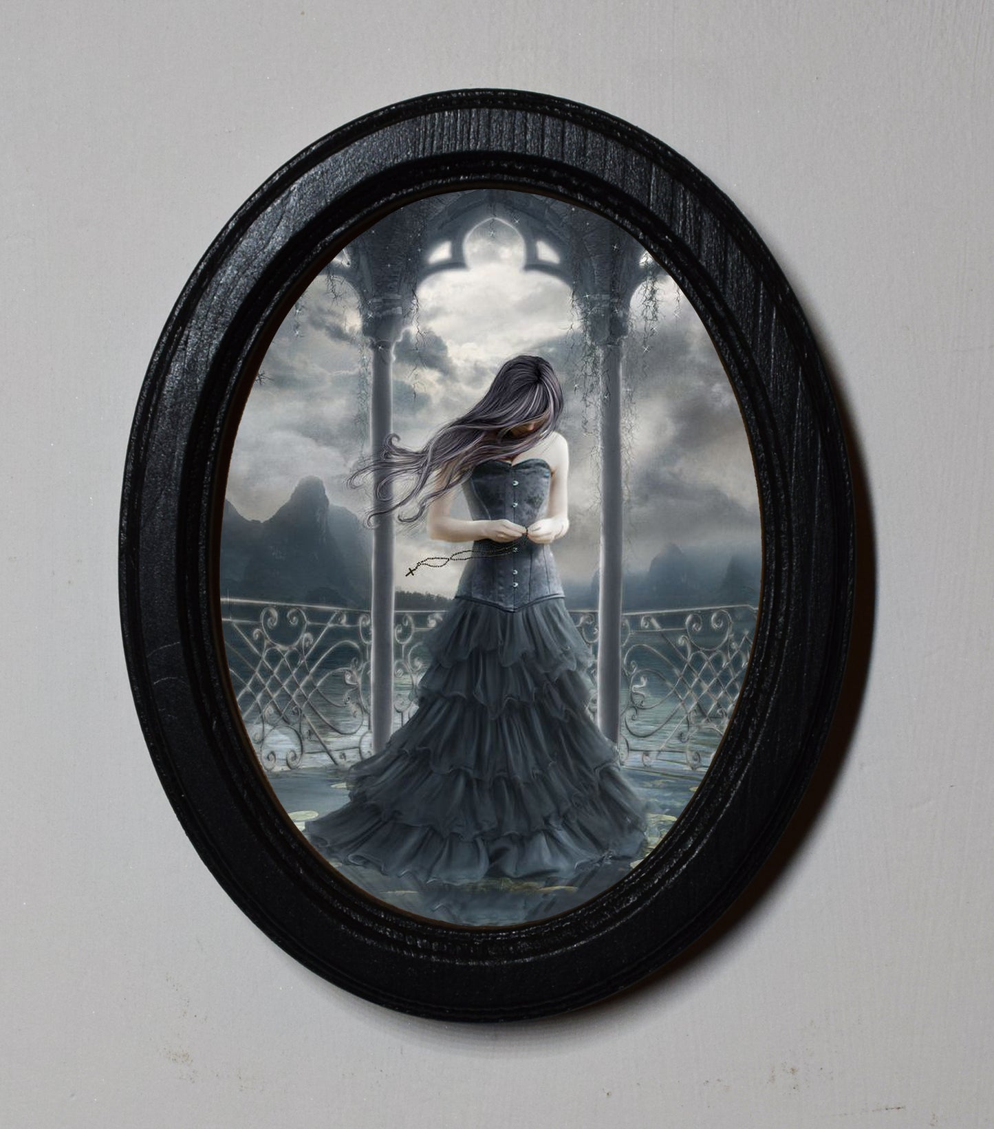 Gothic Lady Halloween Oval Wooden Framed Print