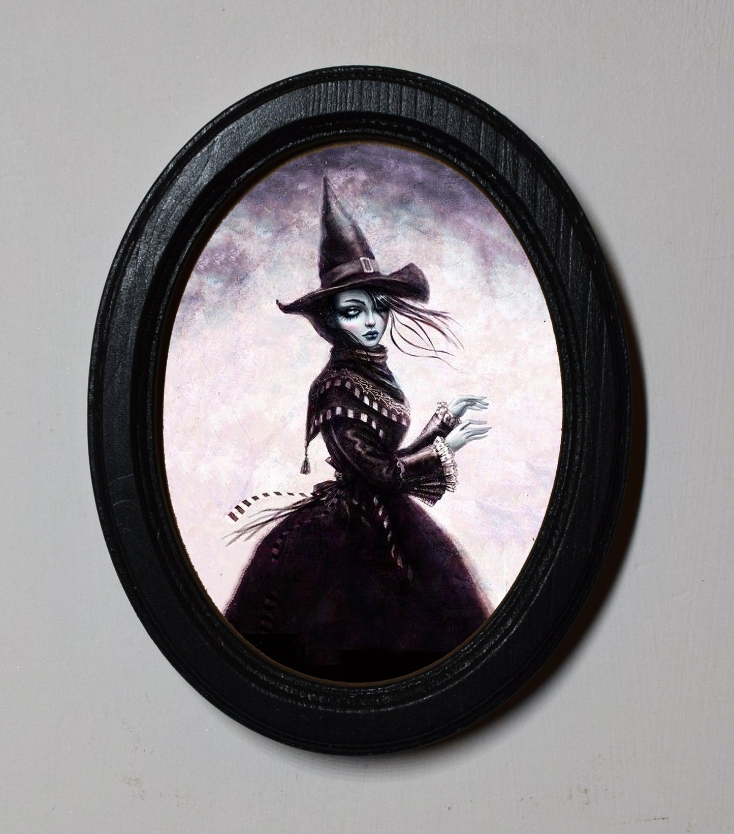 Gothic Witch Halloween Oval Wooden Framed Print