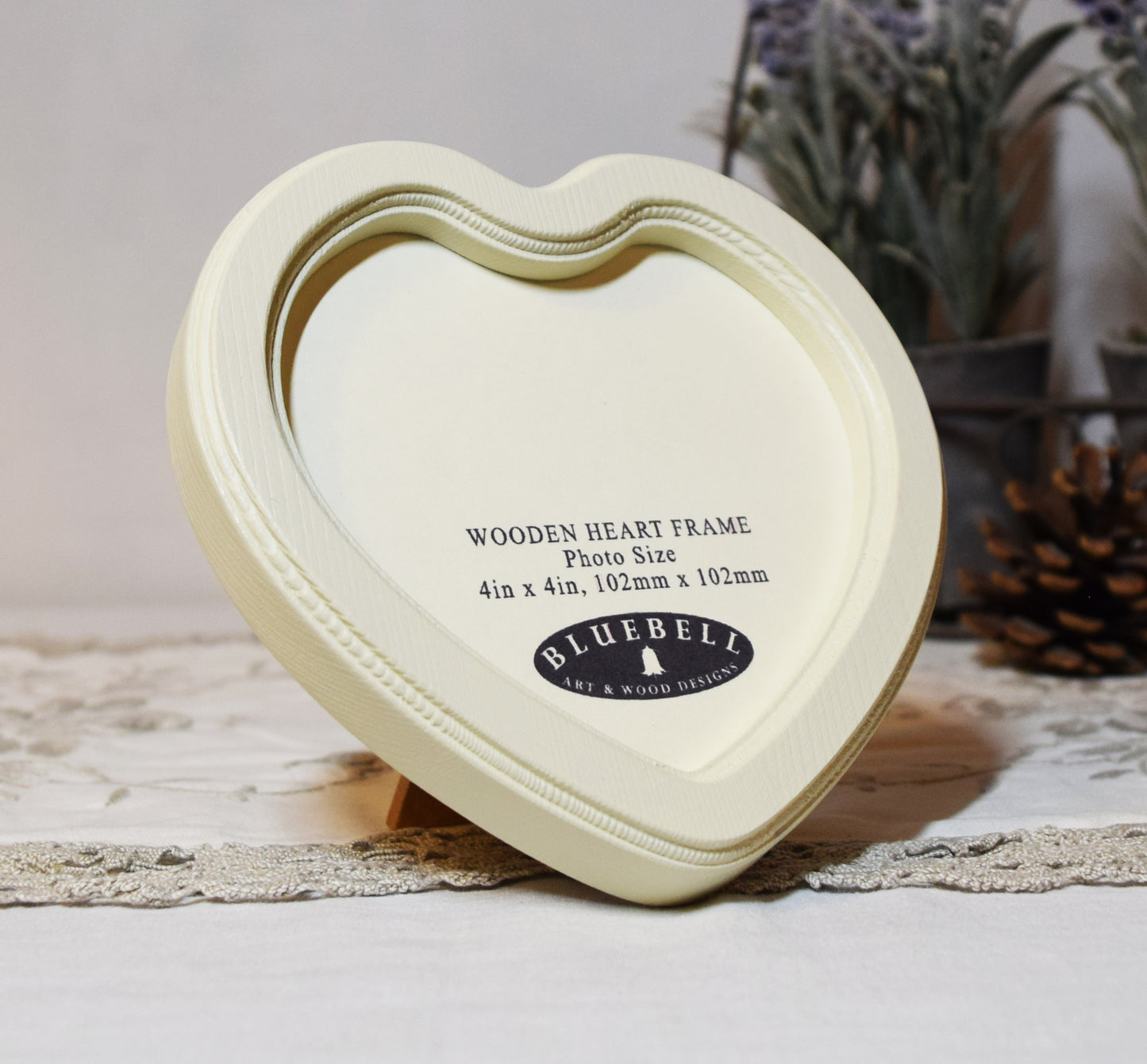 Ivory 4" x 4" Heart Handmade Wooden Photo Picture Frame