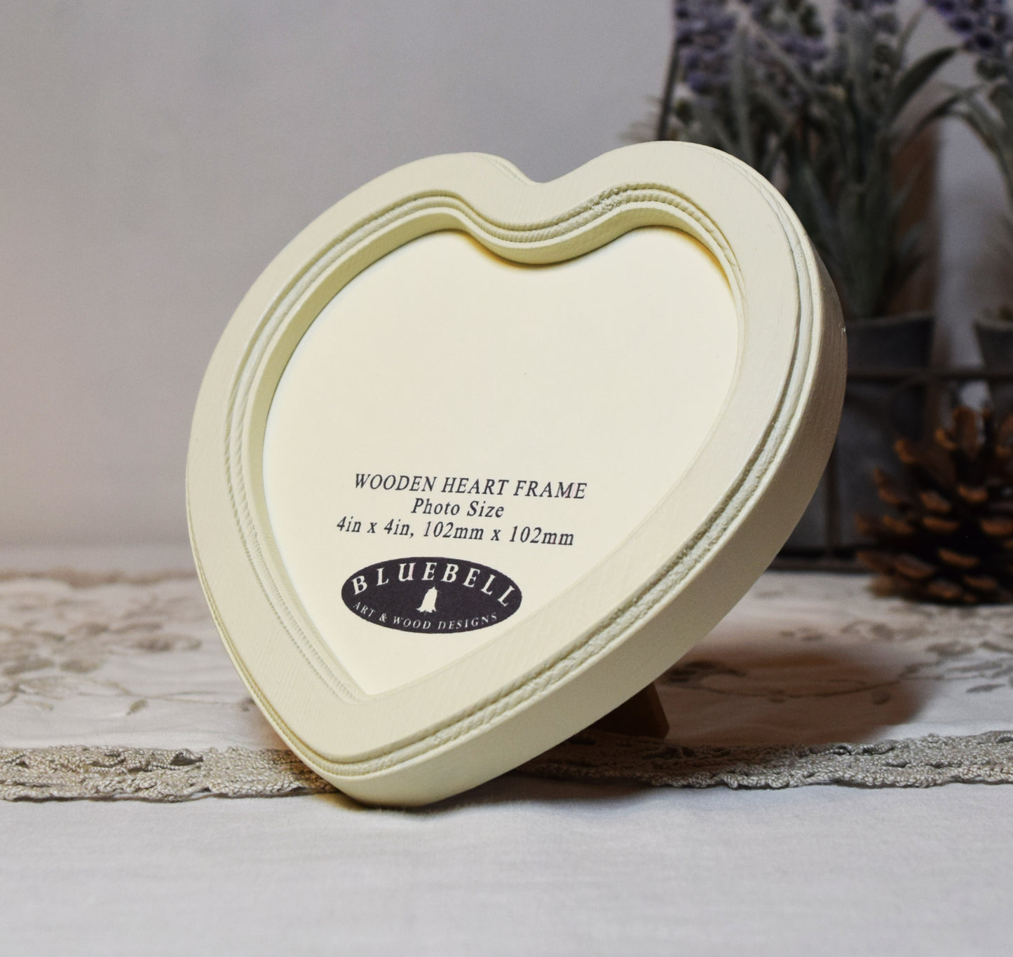 Ivory 4" x 4" Heart Handmade Wooden Photo Picture Frame