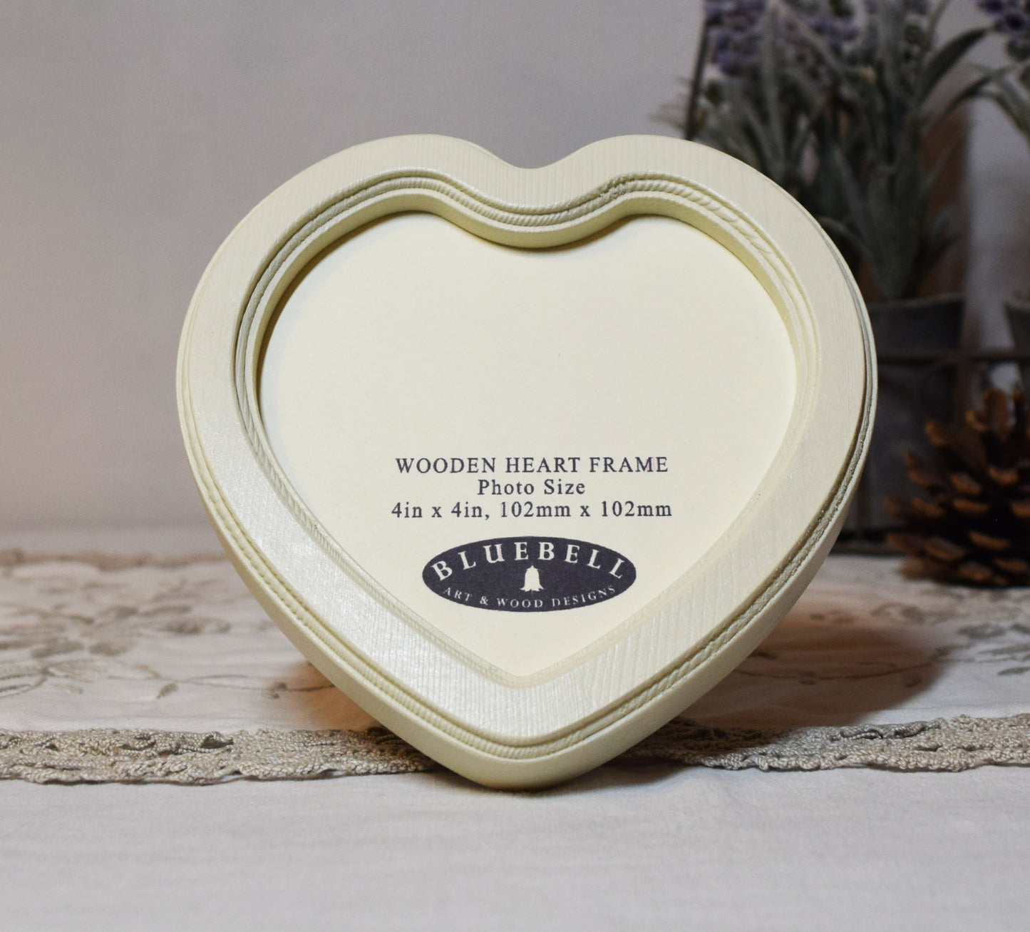 Ivory 4" x 4" Heart Handmade Wooden Photo Picture Frame