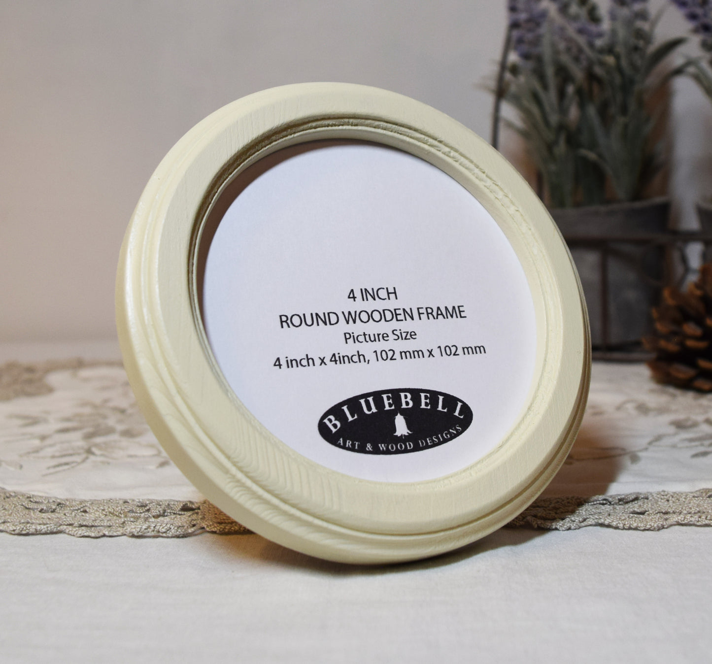 Ivory 4" x 4" Round Roman Edged Handmade Wooden Photo Picture Frame