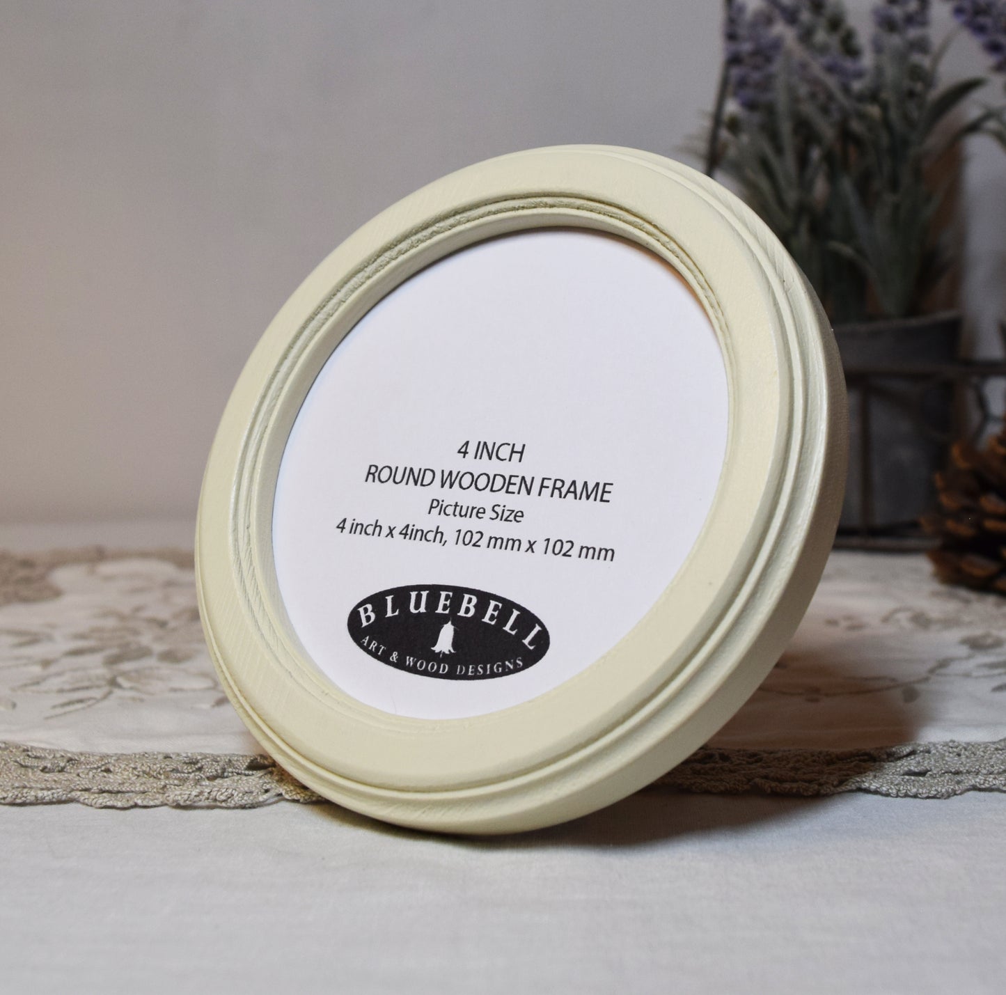 Ivory 4" x 4" Round Roman Edged Handmade Wooden Photo Picture Frame