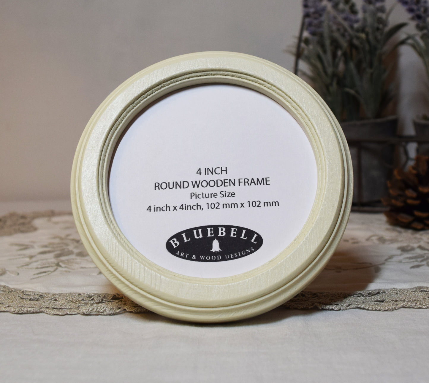 Ivory 4" x 4" Round Roman Edged Handmade Wooden Photo Picture Frame
