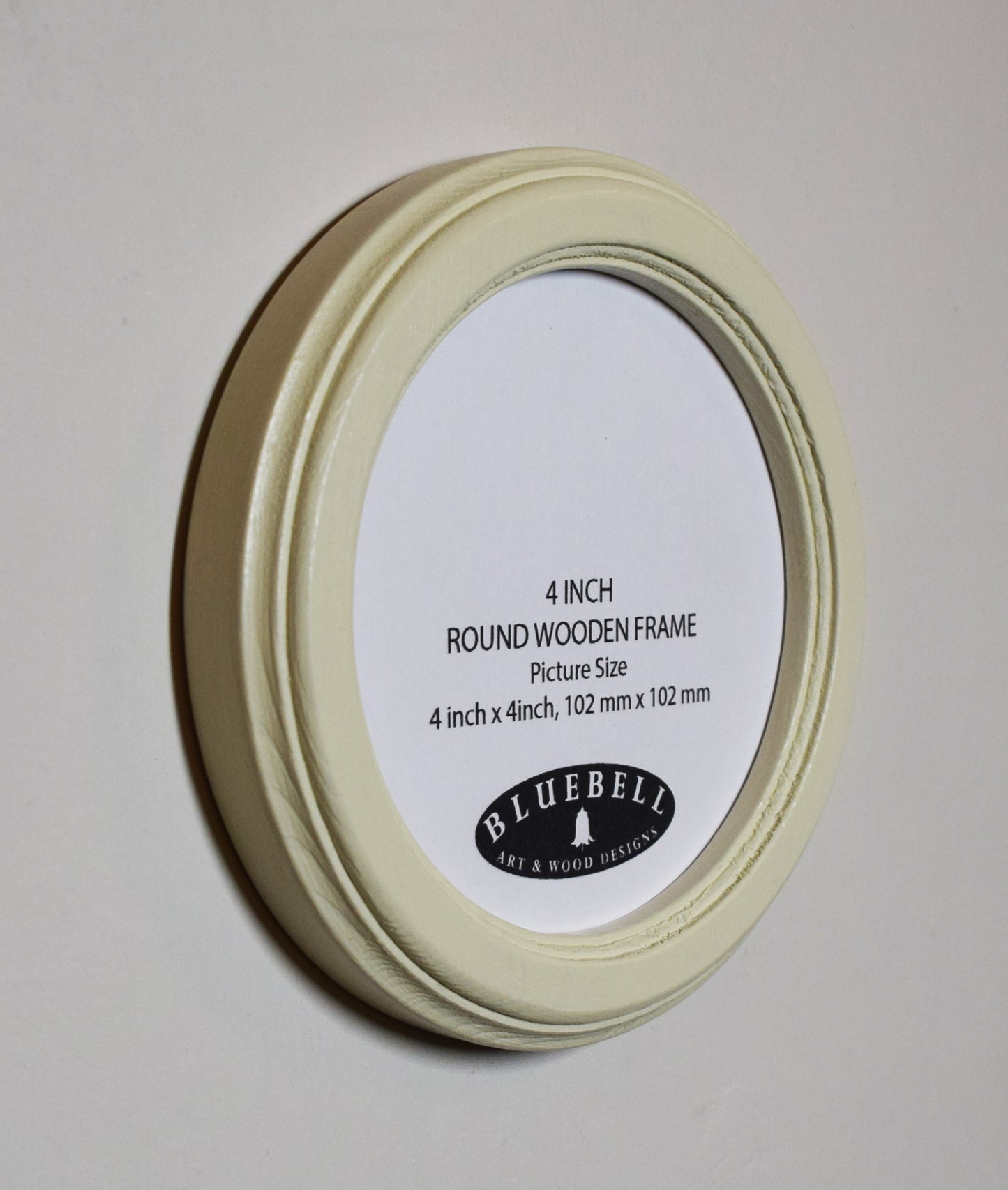 Ivory 4" x 4" Round Roman Edged Handmade Wooden Photo Picture Frame